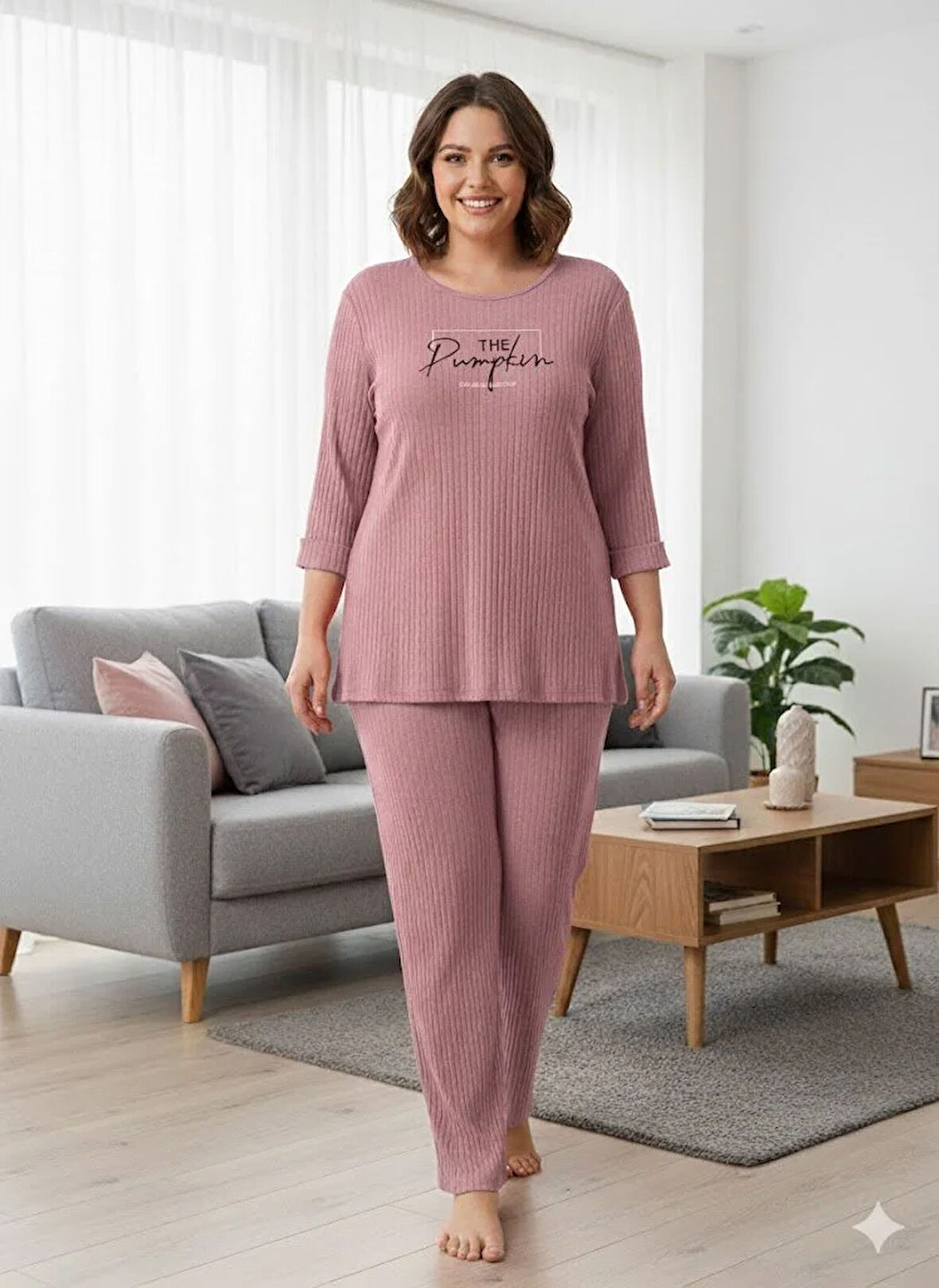 KADIN PEMBE PUMPKİN PİJAMA TAKIMI