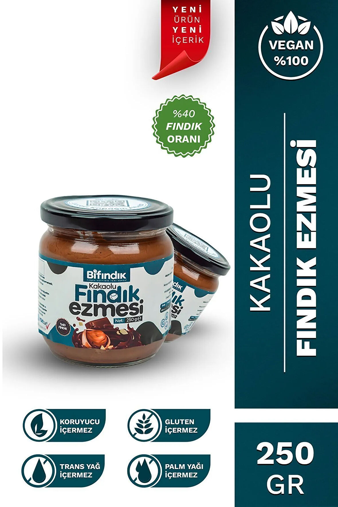 Kakaolu Fındık Ezmesi Doğal Fındık Ezmesi 250g