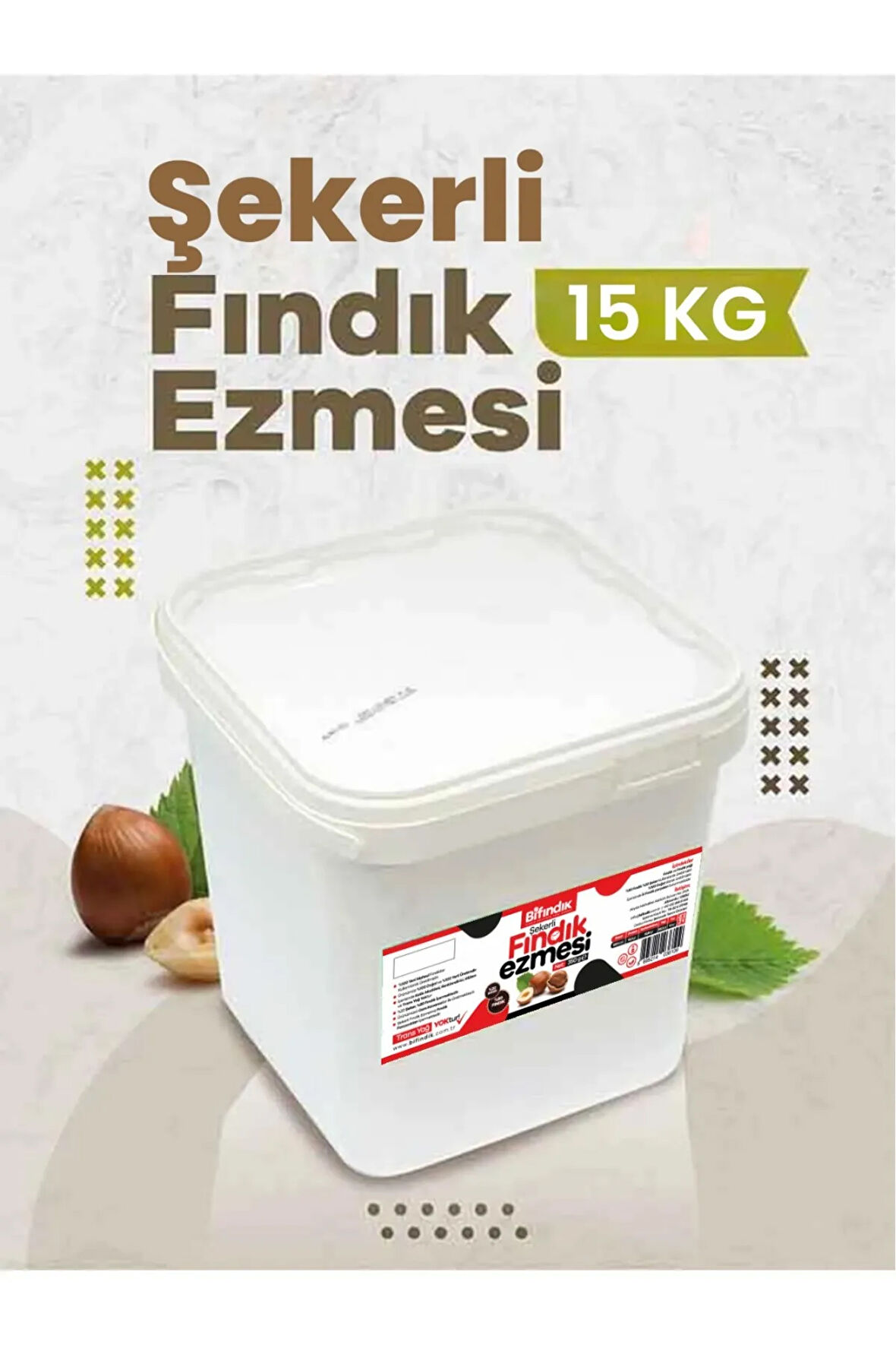 Doğal Şekerli Fındık Ezmesi Atıştırmalık Kahvaltılık Sürülebilir %80 Fındık %20 Şeker 15 Kg