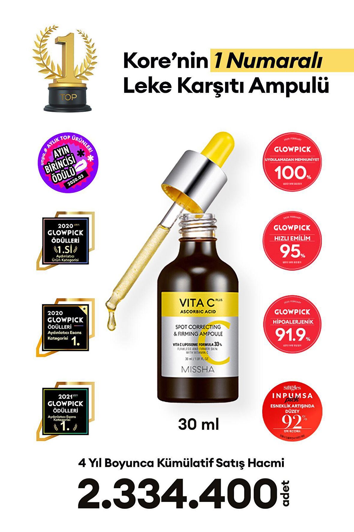 Missha Tüm Cilt Tipleri İçin Leke Karşıtı Gece Leke Ampul  30 ml 