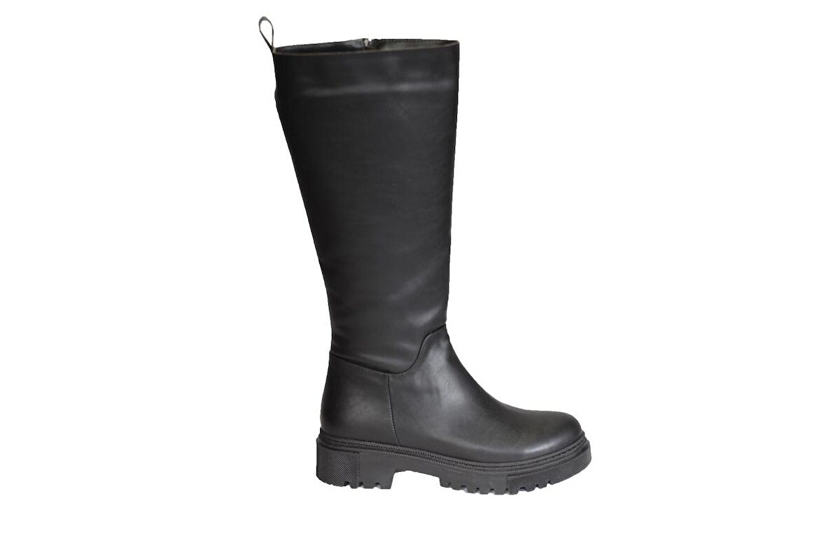 YAZ KIŞ Kadın Siyah Krem 4cm Topuk 35cm Dizboyu Soğuğa Dayanıklı Çizme