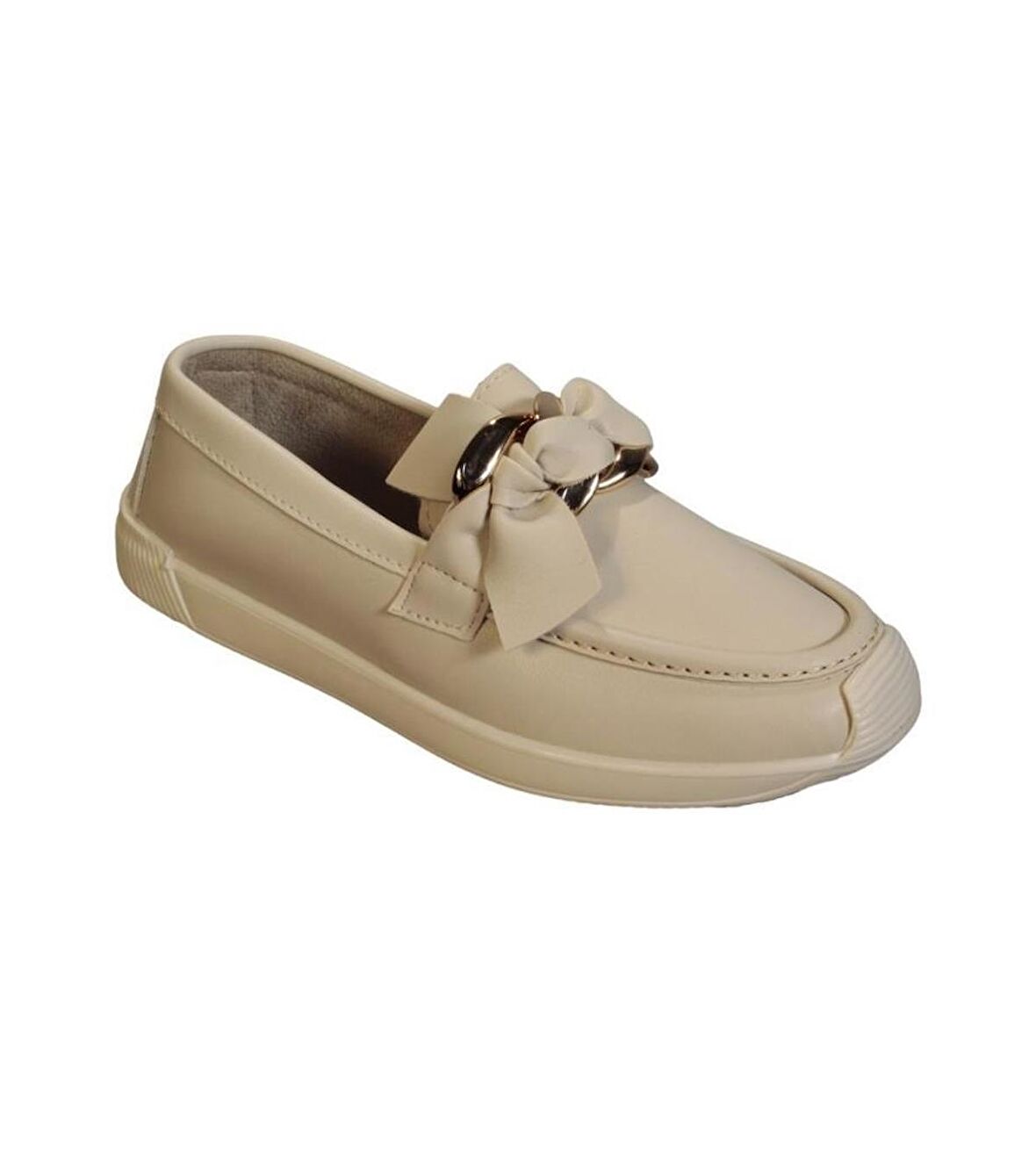 YAZKIŞ Kadın Siyah Krem Cilt Alt Tabanı Krem Üzeri Kurdele Zincir Tokalı Rahat babet