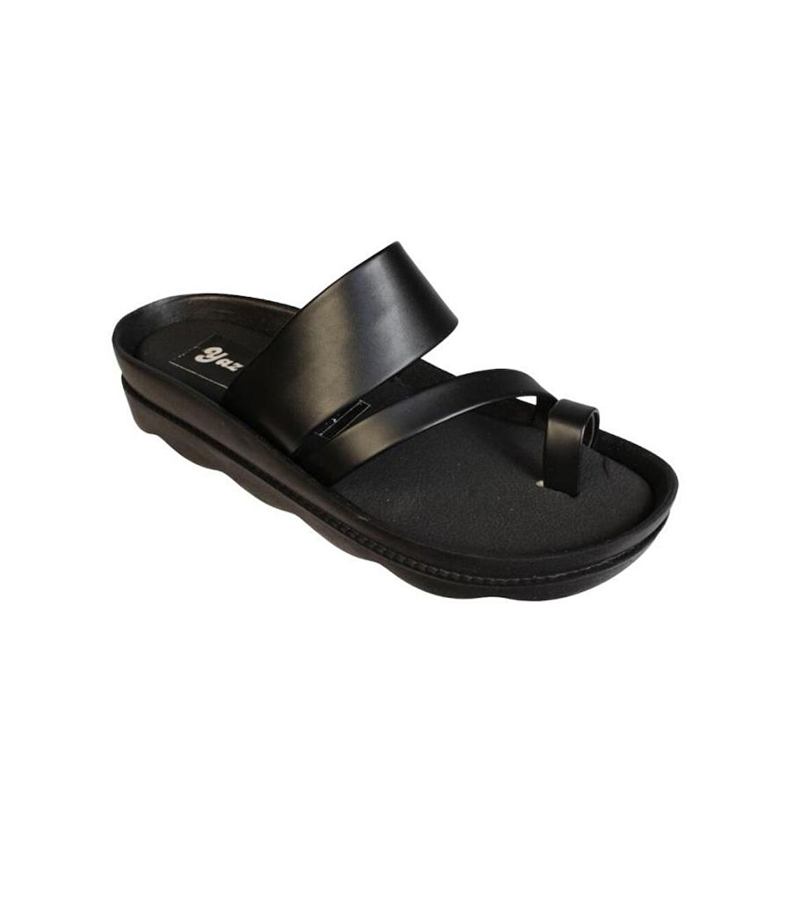 YAZKIŞ Kadın Siyah Cilt Parmak Geçkili Üzeri Şeritli Terlik