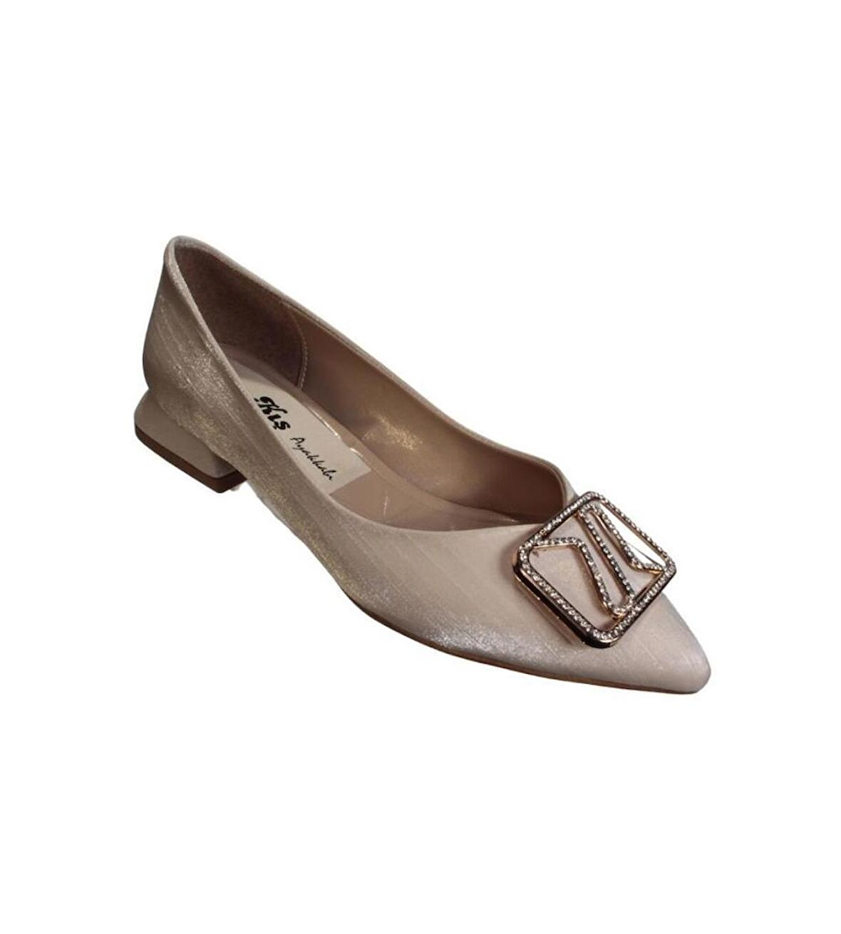 YAZKIŞ Kadın Siyah Altın Parlak Saten Üzeri Tokalı Babet