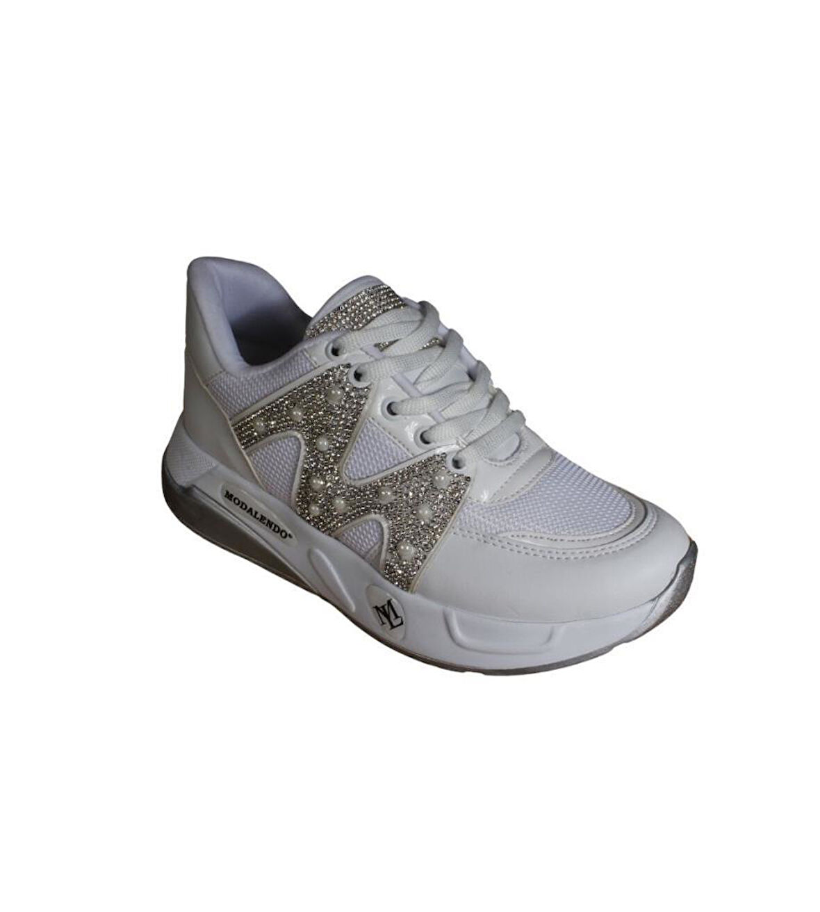 YAZKIŞ Kadın Siyah Beyaz Fileli Yanları ve Dili Taşlı Kalın Taban Fashıon Günlük Spor Ayakkabı