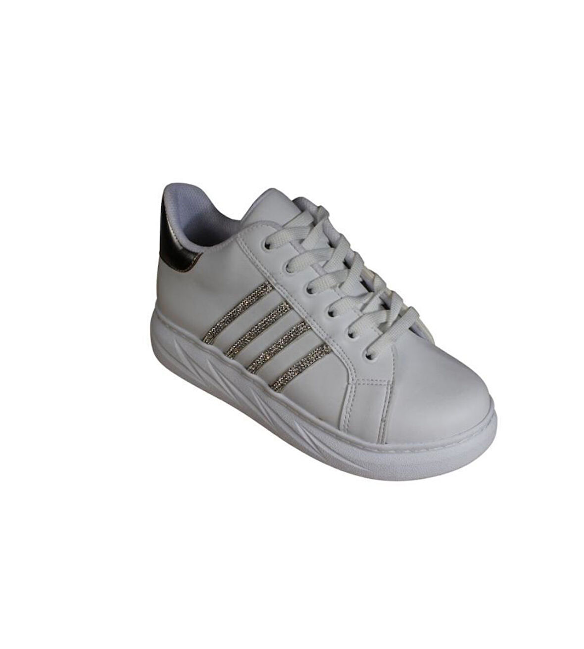 YAZKIŞ Kadın Siyah Beyaz Cilt Yanı Taşlı Kalın Taban Fasıhon Günlük Spor Ayakkabı