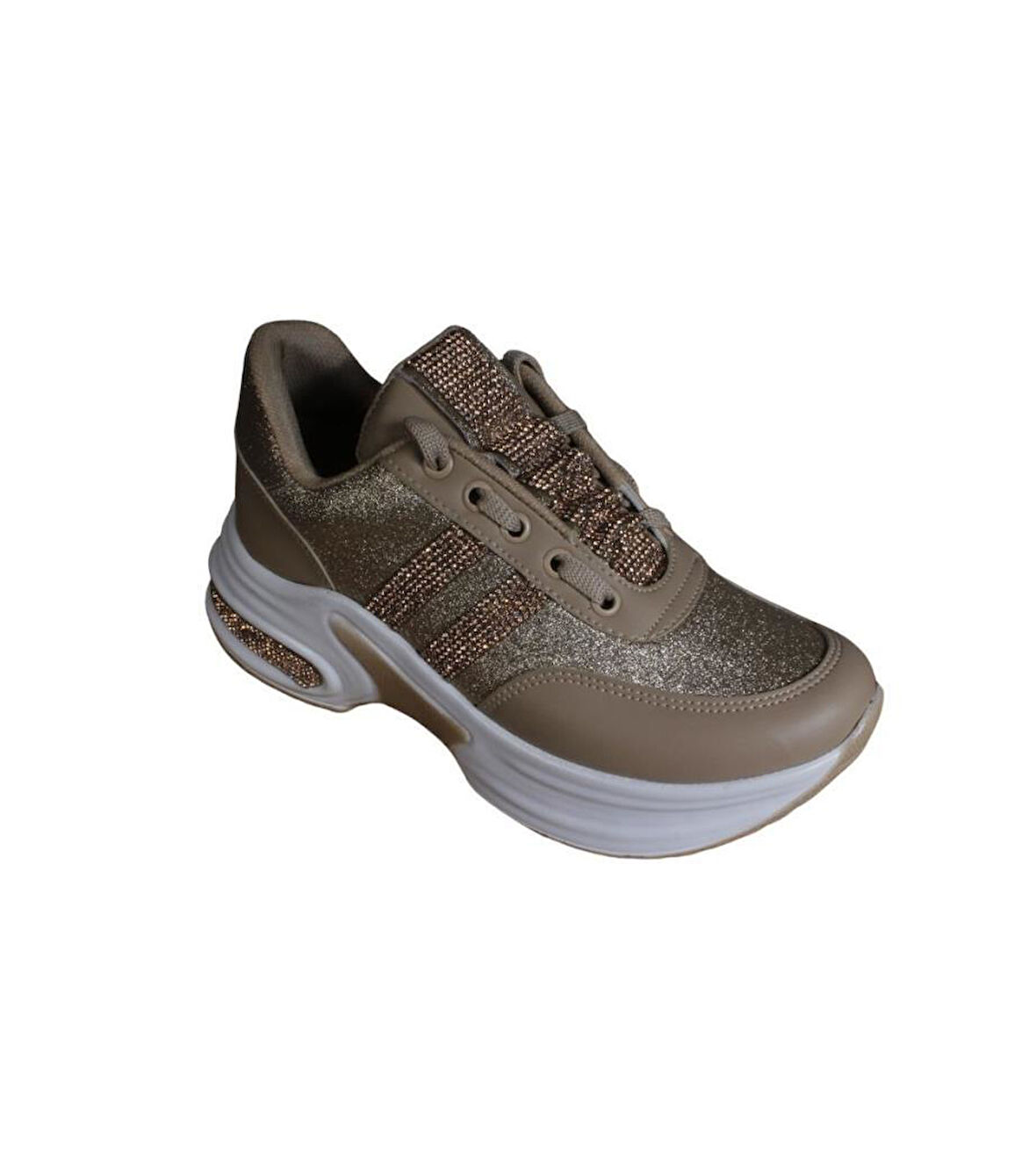 YAZKIŞ Kadın Siyah Beyaz Bej Simli Taşlı 5cm Kalın Taban Fashıon Günlük Spor Ayakkabı