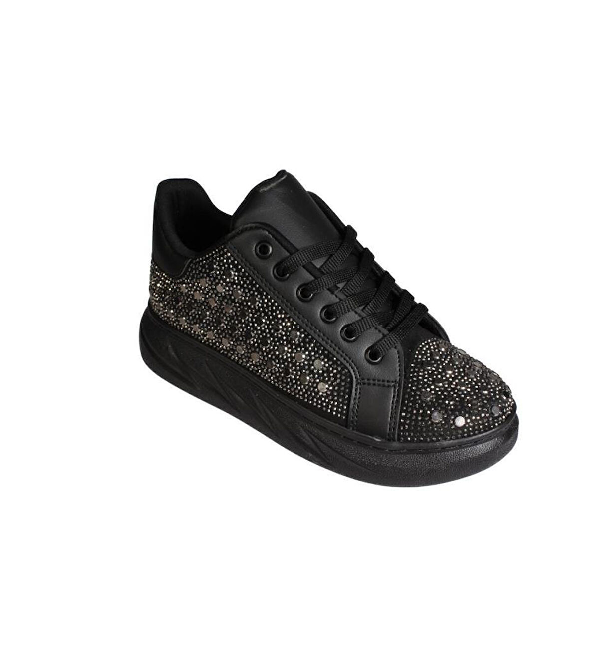 YAZKIŞ Kadın Siyah Cilt Taşlı Kalın Taban Fashıon Spor Ayakkabı