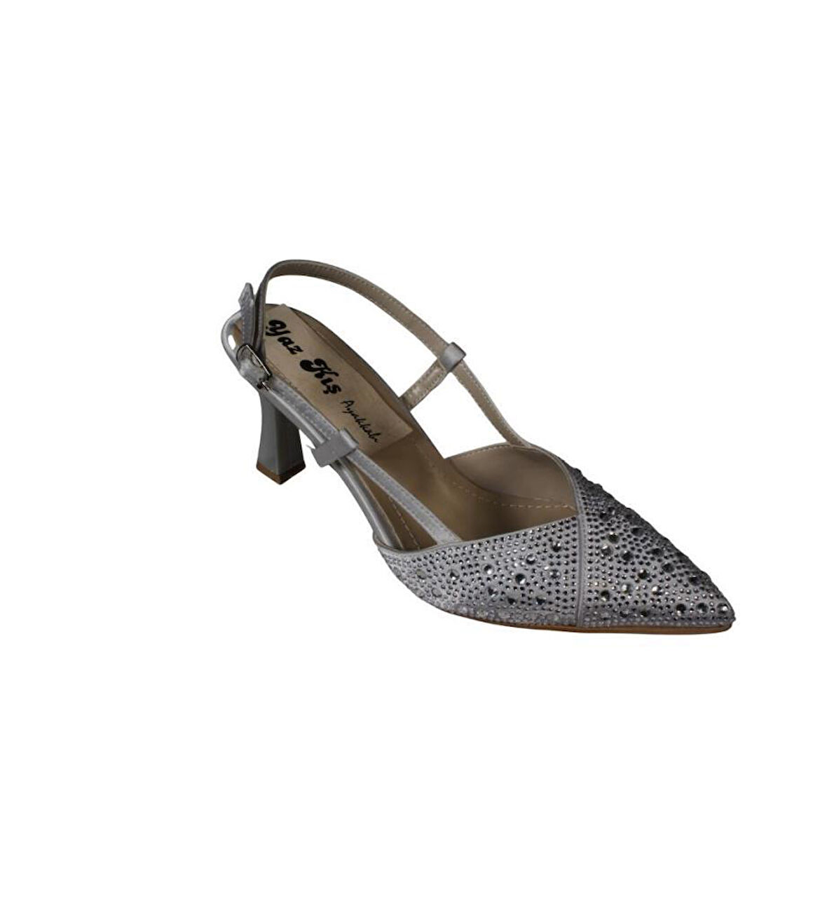 YAZKIŞ Kadın Siyah Laci Ten Gümüş Sivri Burun Üstü Taşlı 8cm kadeh Topuk Abiye Ayakkabı