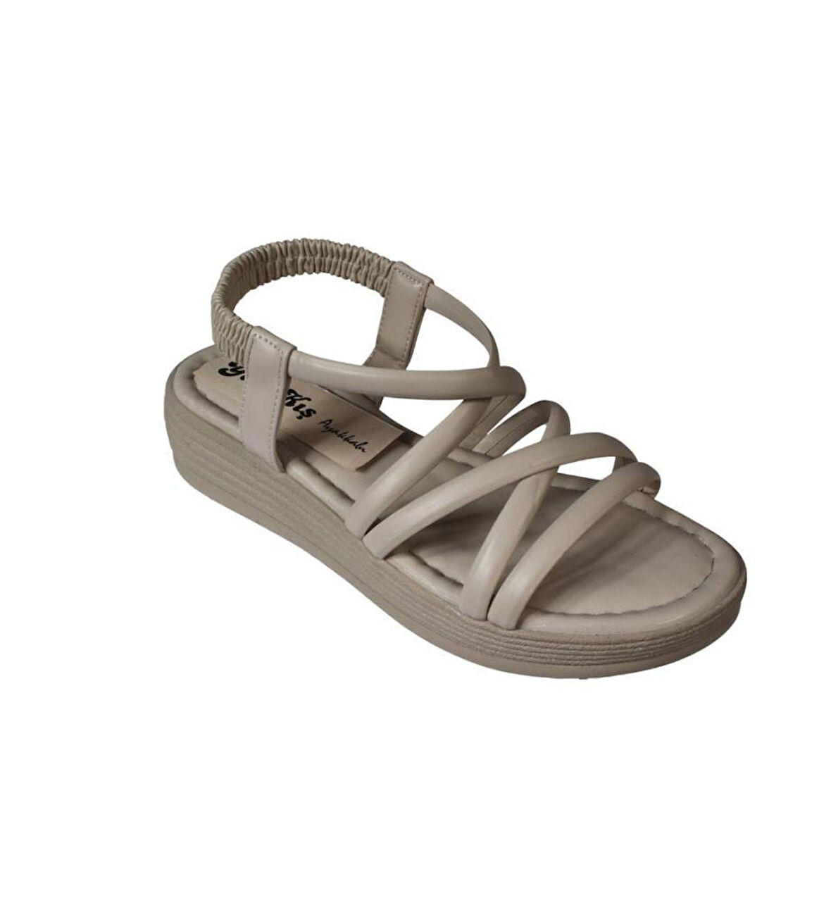 YAZKIŞ Kadın Siyah Ten Üzeri  Bant Atkılı 4cm Kalın Taban Arkası Lastikli Sandalet