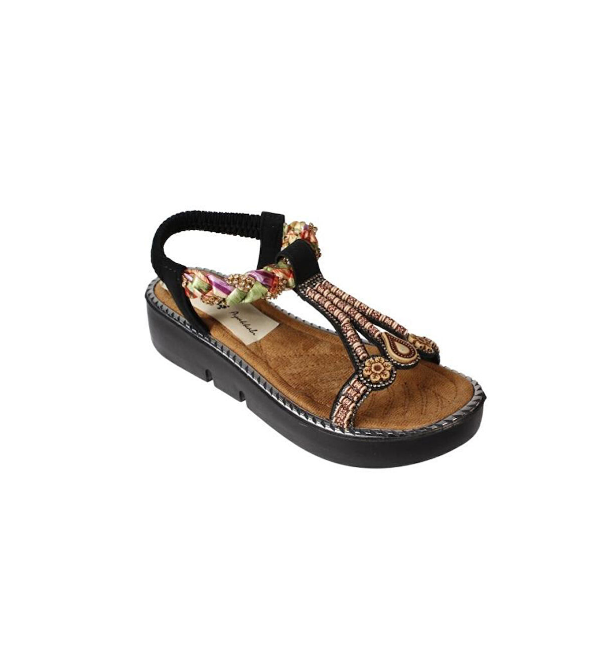 YAZKIŞ Kadın Siyah Ten Taşlı Lastikli Rahat Taban Sandalet Topuk Boyu 4cm