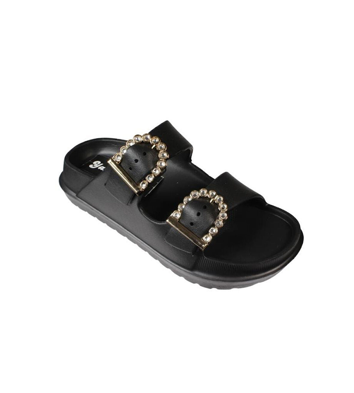 YAZKIŞ Kadın Beyaz Siyah Bej Taşlı Tokalı Çift Bantlı Pvc Deniz Havuz Plaj Bahçe GündelikTerlik