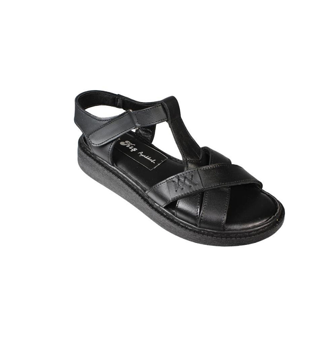 YAZKIŞ Kadın Siyah Cilt Hakiki Deri Çapraz bnatlı yumuşak Taban Sandalet