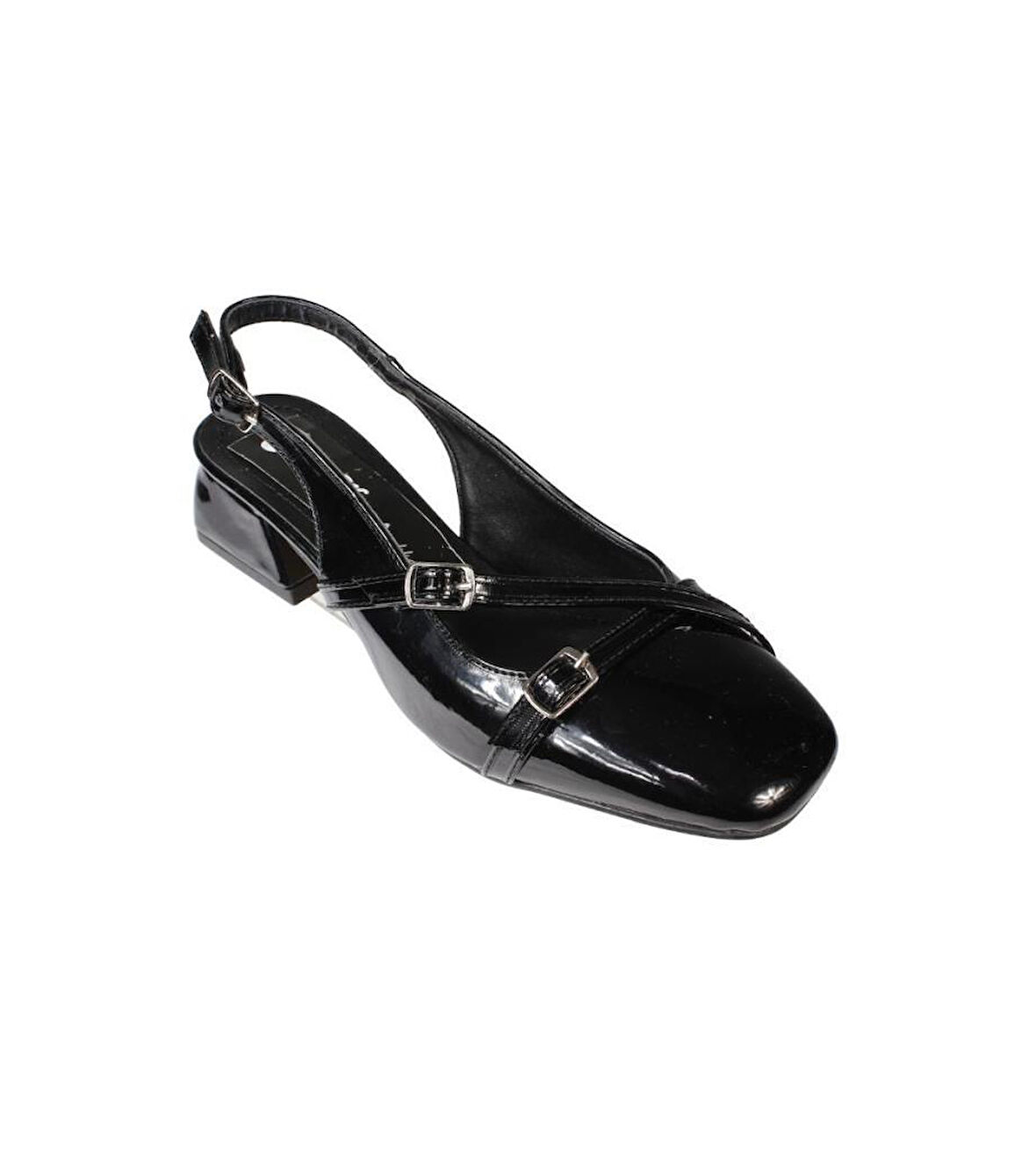 YAZKIŞ Kadın Ruğan Bordo Siyah Ten Çift Tokalı Küt Burun 3cm Topuklu Arkası Acık Ayakkabı