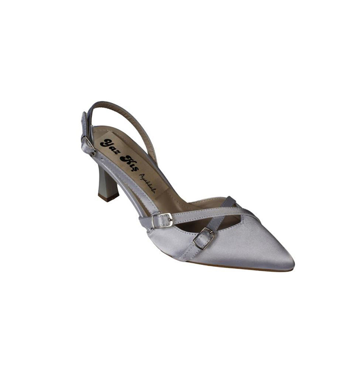 YAZKIŞ Kadın Gümüş Saten Bordo Rugan Üstü Toklaı Burnu Sivri 7cm İnce Topuklu  Stiletto Ayakkabı