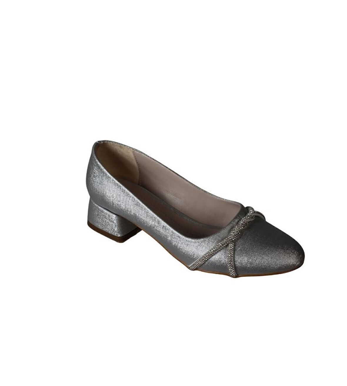 YAZKIŞ Kadın Siyah Cilt Gümüş Parlak Üzeri Burgu Taşlı Yuvarlak Burun 3cm Kare Topuk Ayakkabı