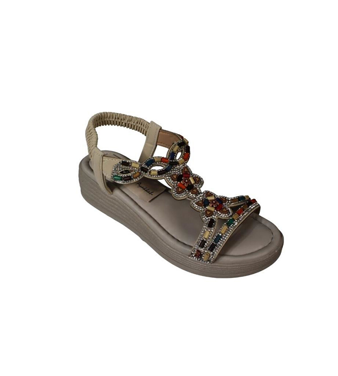 YAZKIŞ Kadın Siyah Ten Üzeri Taşlı Bileği Lastikli 4cm  Rahat Taban Sandalet