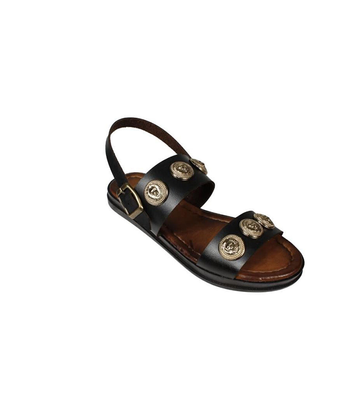 YAZKIŞ Kadın Siyah Taba Cilt Üzeri Altın Detaylı Sandalet