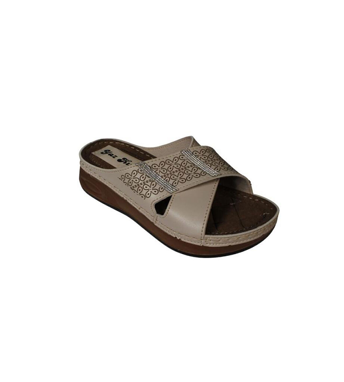 YAZKIŞ Kadın Siyah Ten Üzeri Çapraz Bantlı Taşlı Tabanı Comfort Rahat taban Terlik