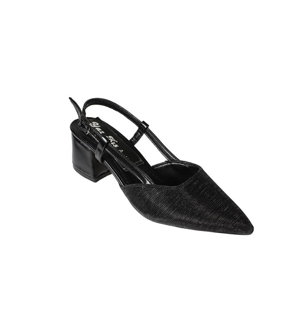 YAZKIŞ Kadın Siyah Gümüş Parlak Kumaş Arkası Acık Sivri Burun 6cm Kalın Topuk Abiya Ayakkabı