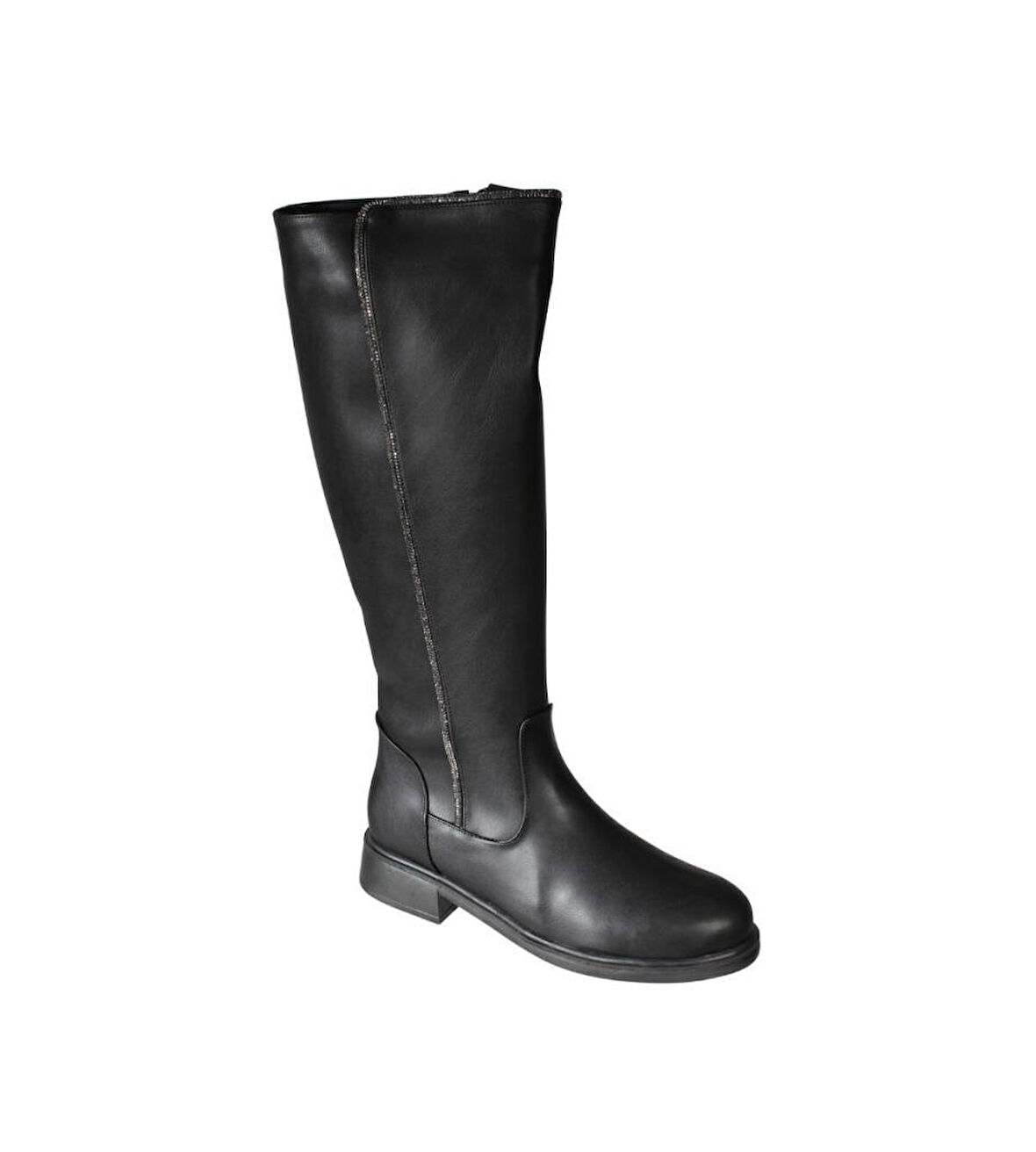 YAZKIŞ Kadın Siyah Cilt 38cm Bilek Boyu Yanı Taşlı Düz Taban Çizme