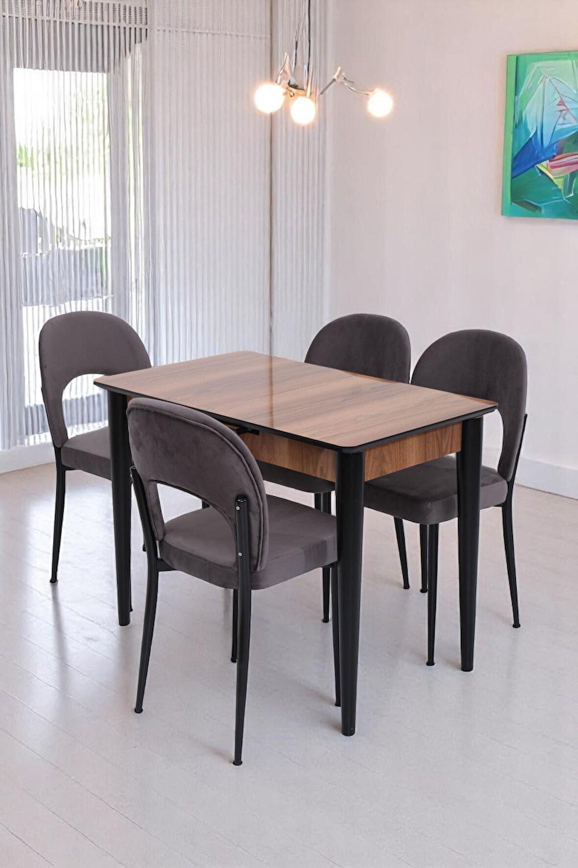 Melisa Hilal Lak Panel Açılır Mutfak Masa Sandalye Takımı 60x100