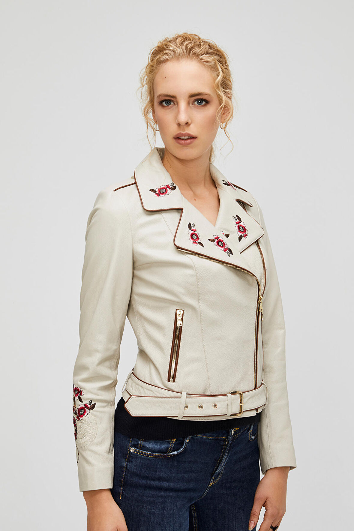 Viper Bej Kadın Deri Ceket