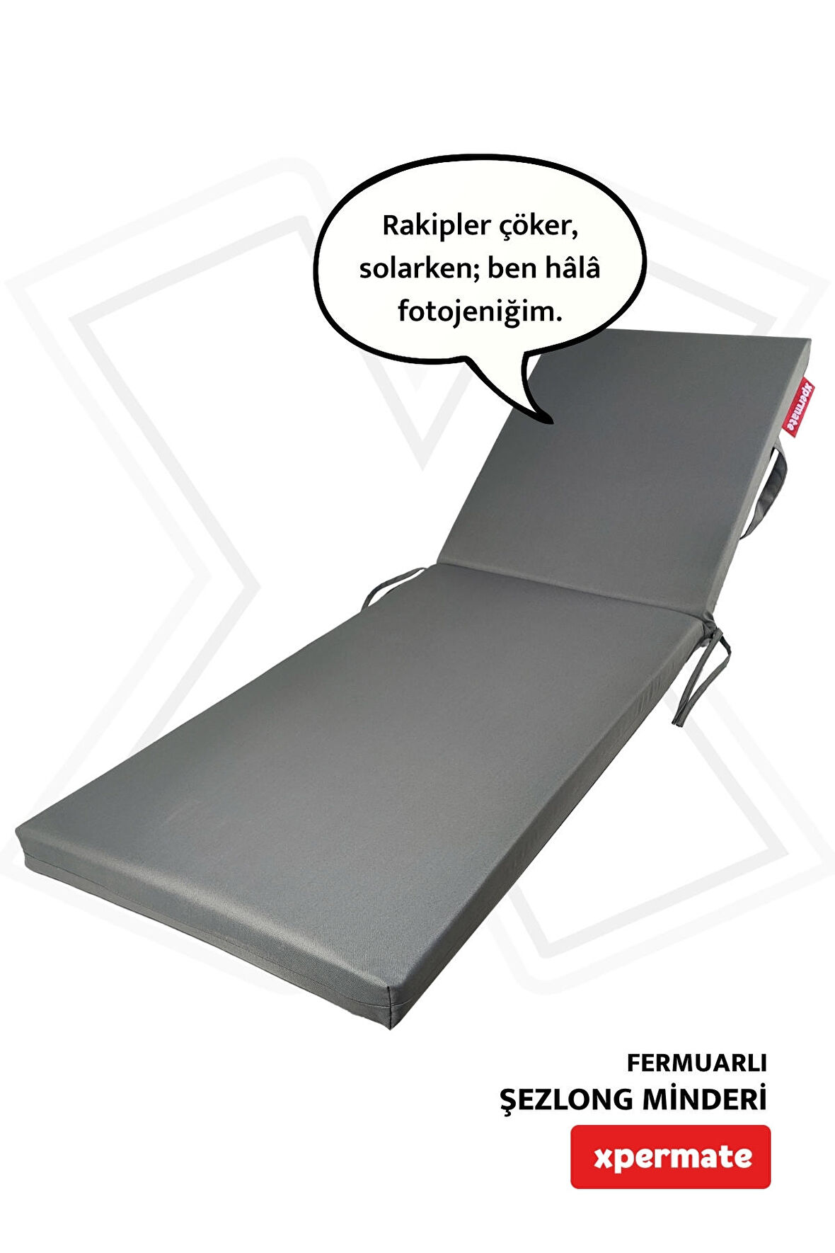 Ultra Kalın Şezlong Minderi Fermuarlı Katlanır Şezlong Minderi Katlanabilir Plaj Minderi 60x180x7Gri