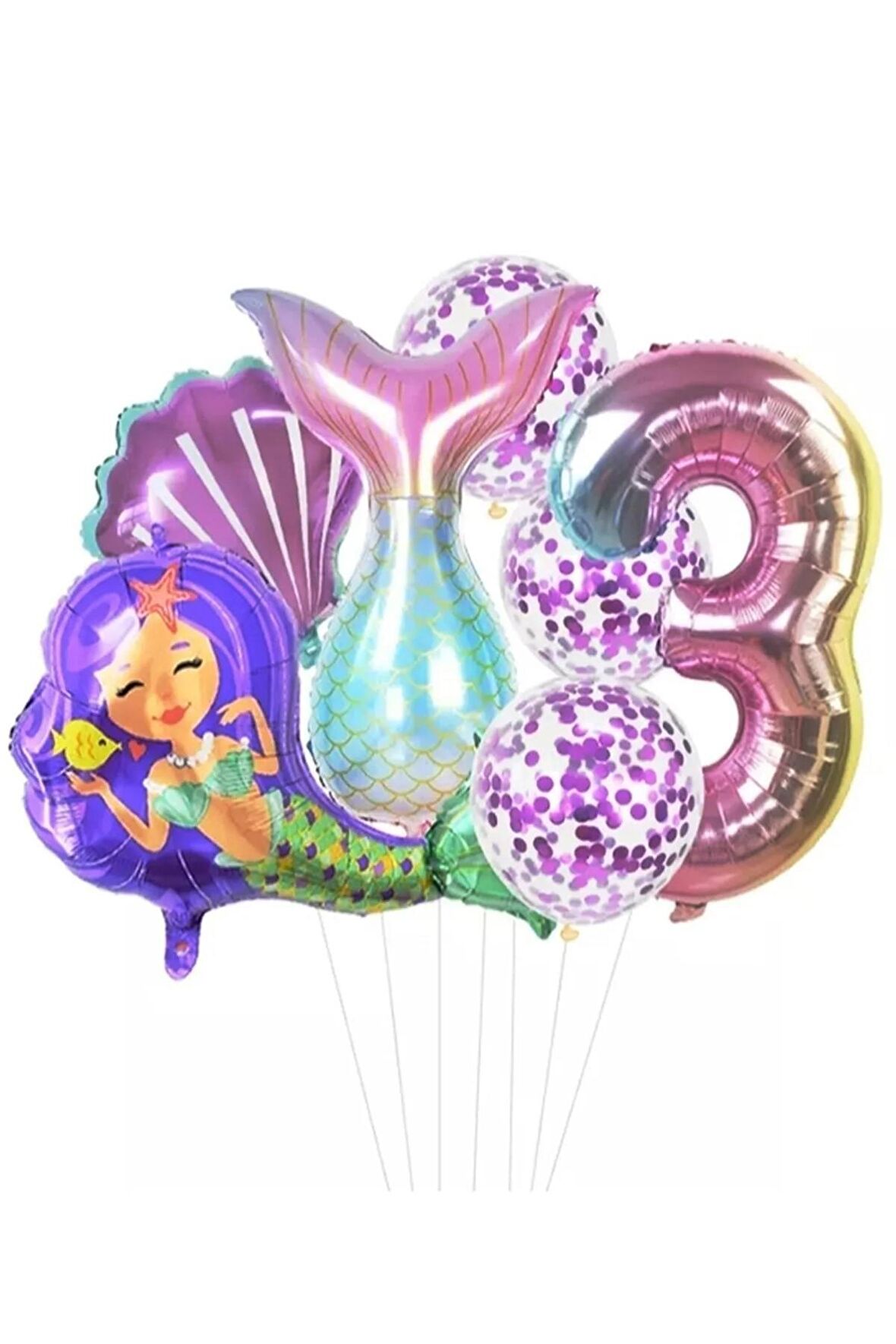 Deniz Kızı Kuyruğu Deniz Kabuğu Gökkuşağı Rakam Balon Pullu Şeffaf Balonlu Deniz Kızı Konsepti