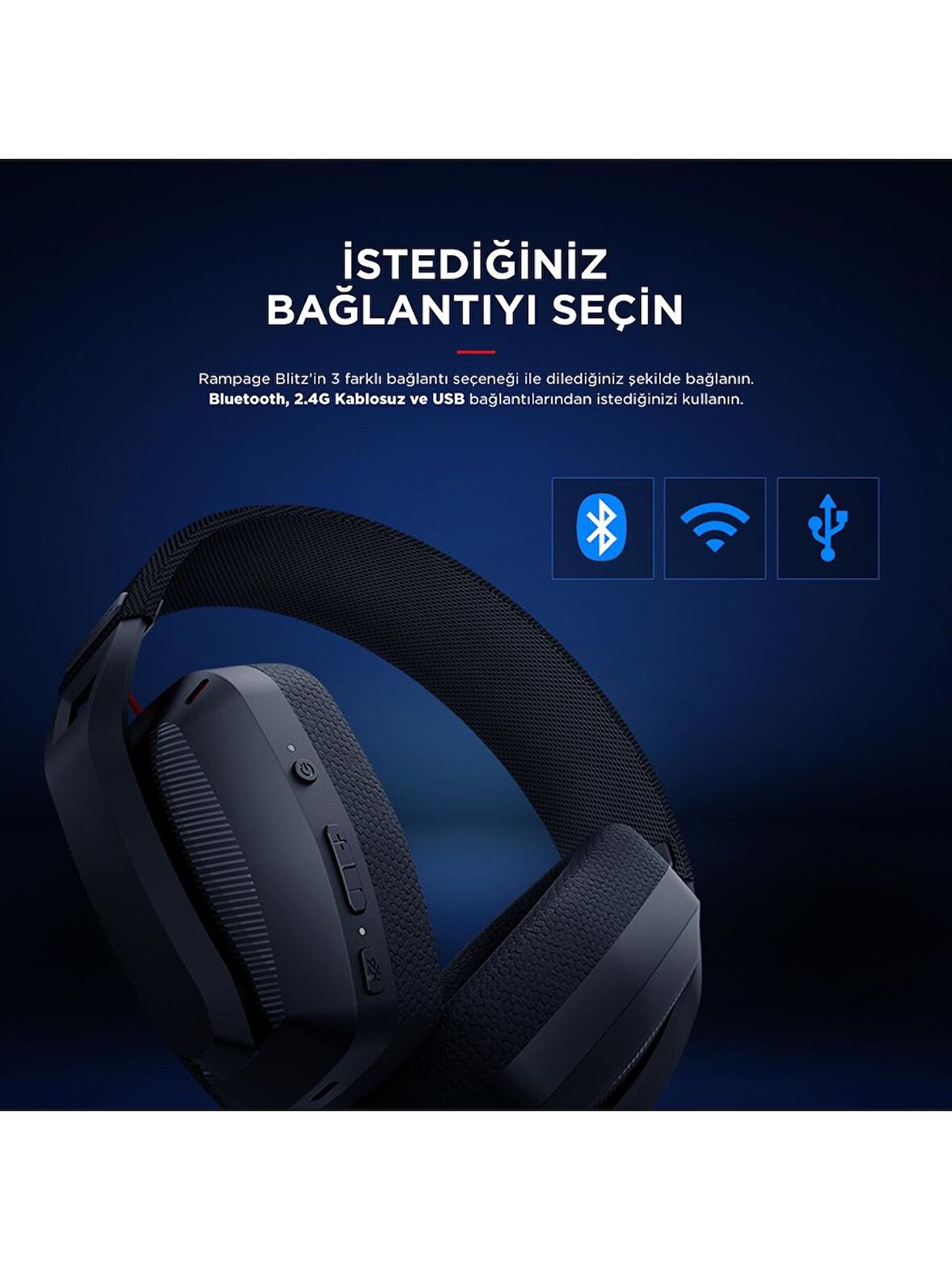 Rampage BLITZ Siyah Wireless 2.4G+ Bluetooth Mikrofonlu Oyuncu Kulaklığı