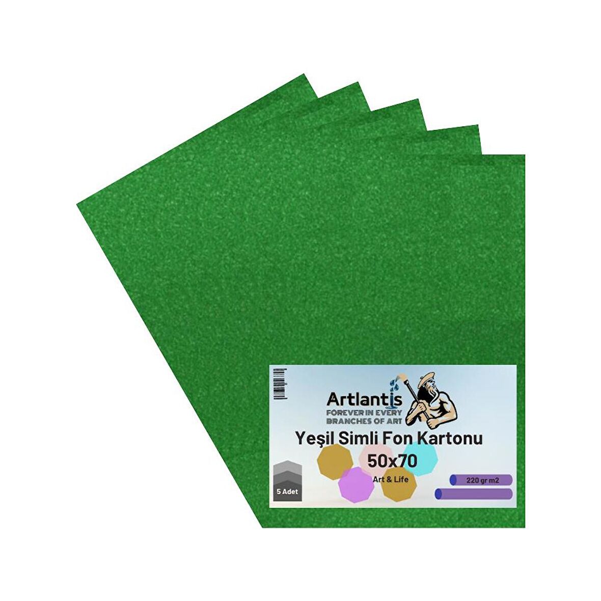 Yeşil Simli Karton 50x70 5 Adet Artlantis Simli Karton Yeşil 5 Adet 50*70