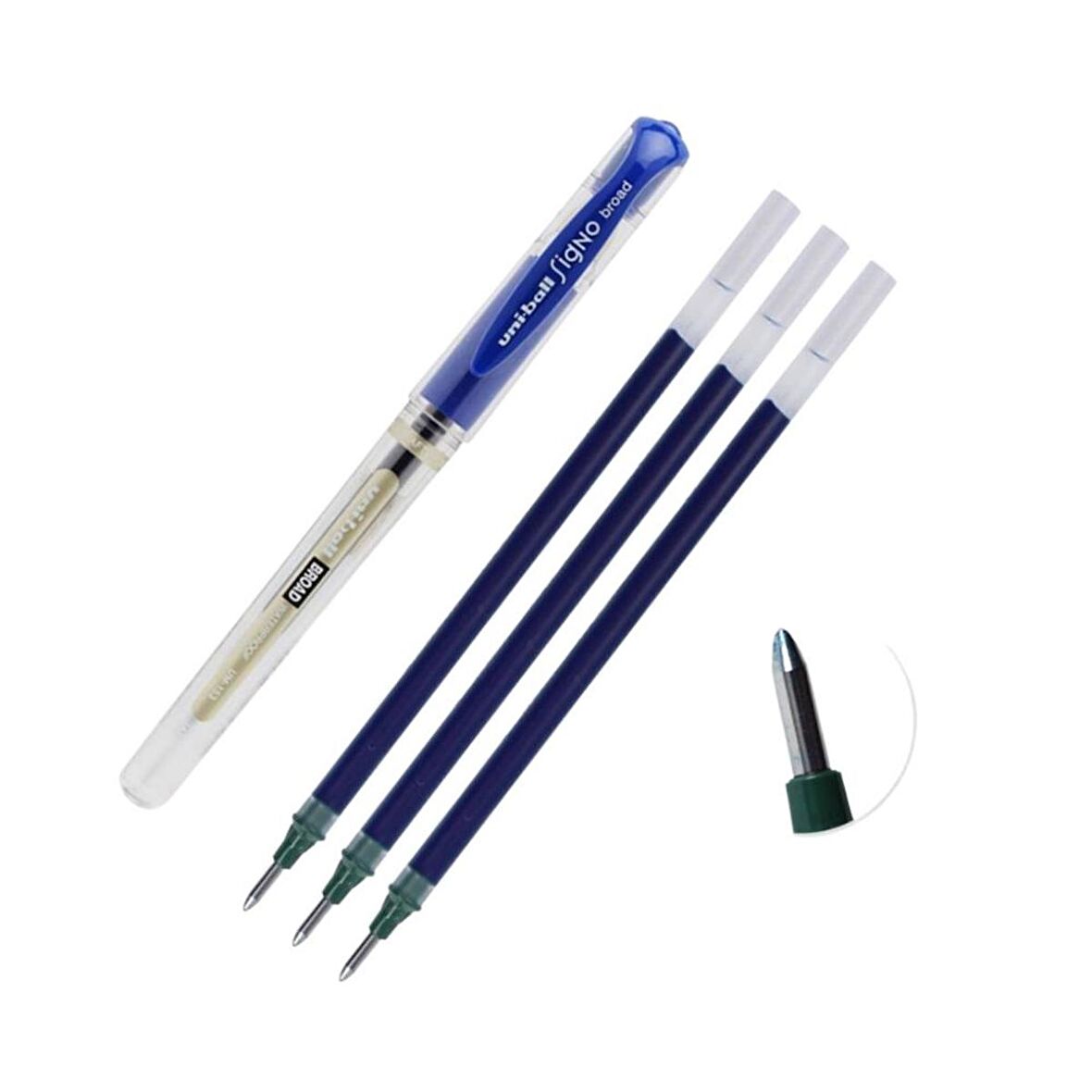Mavi İmza Kalemi 1 Adet ve Yedeği 3 Adet Um-153 Signo Broad Roller Kalem Yedeği 1,0 Mm