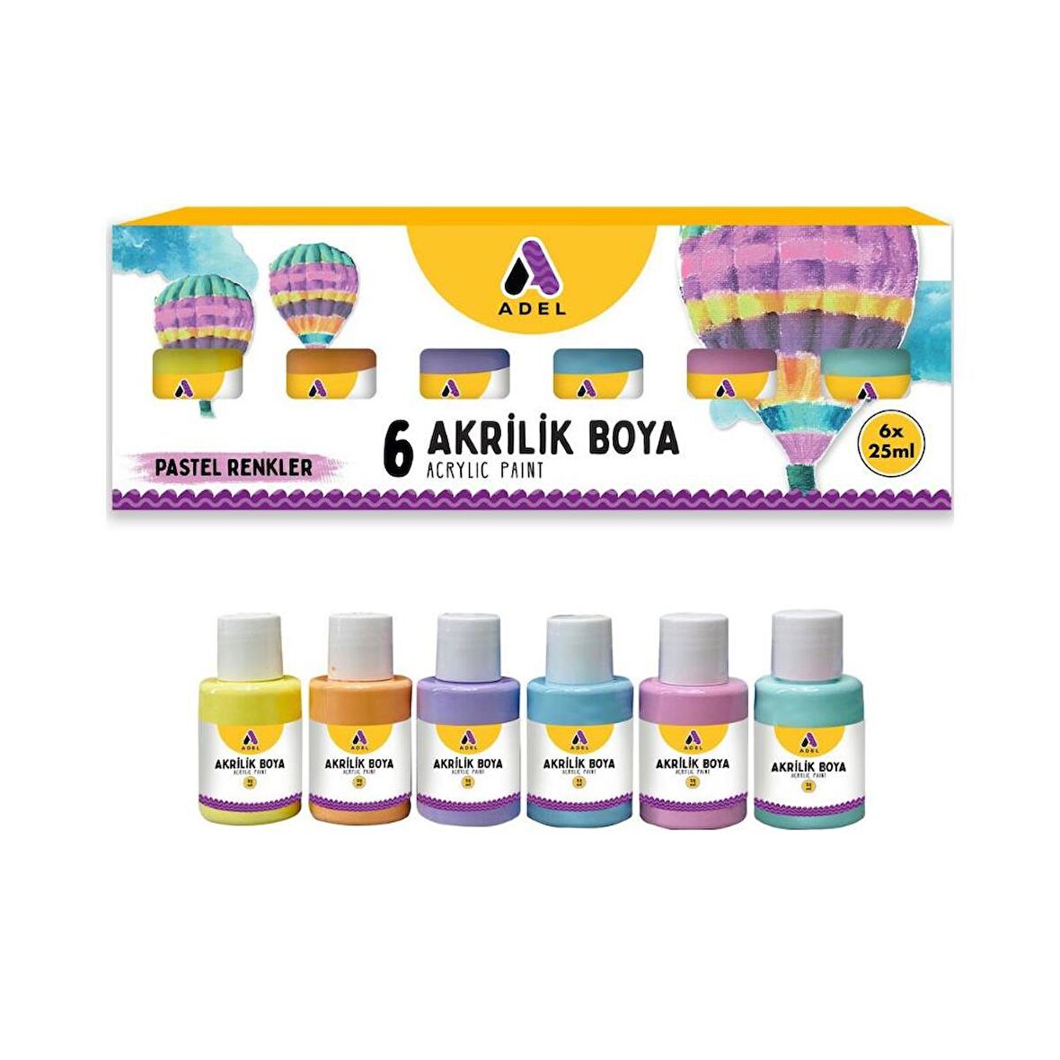 Akrilik Boya Pastel Renkler 6 Renk (6x25 ml) 1 Paket Adel Akrilik Boya Pastel Renkler 6x25 ml 1 Paket