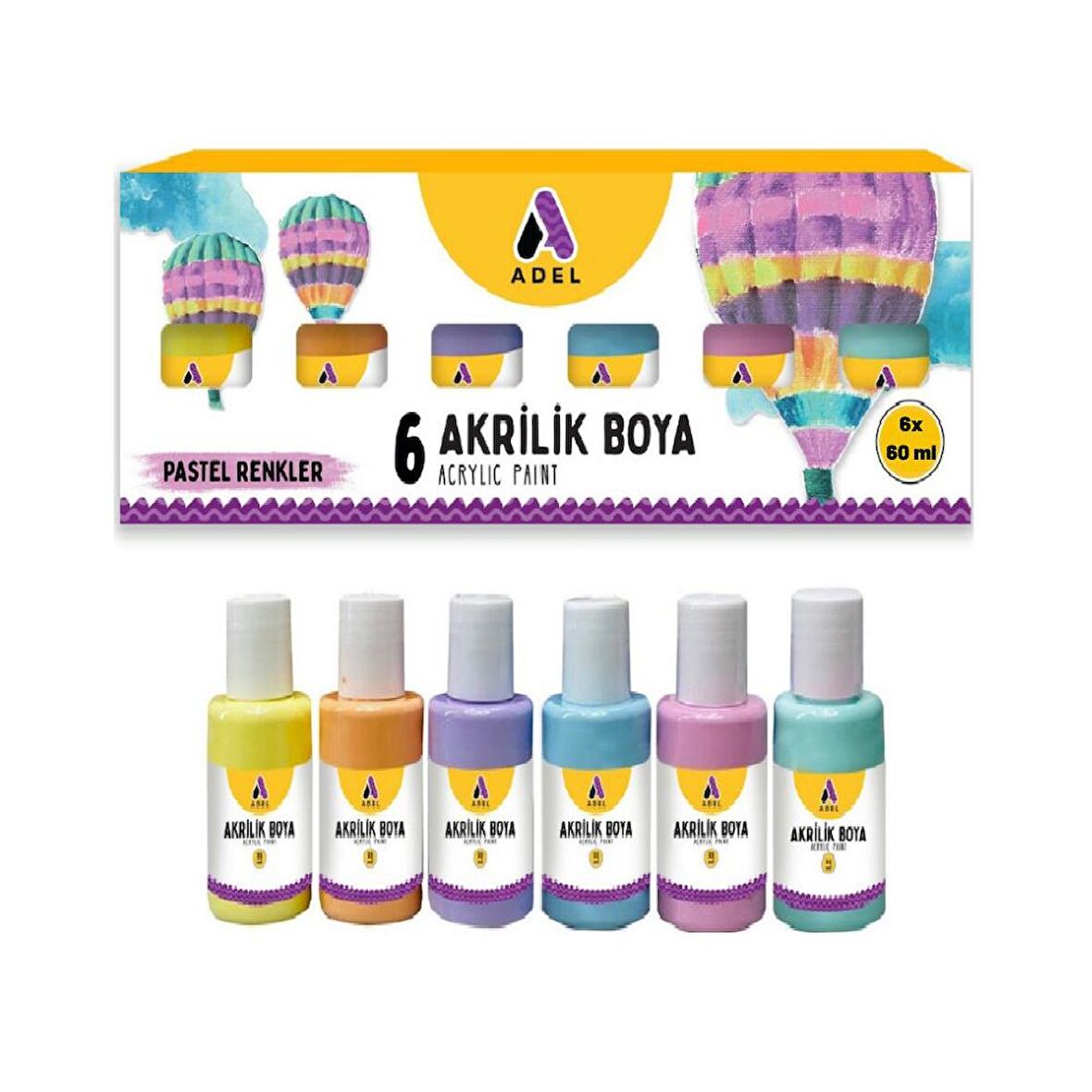 Akrilik Boya Pastel Renkler 6 Renk (6x60 ml) 1 Paket Adel Akrilik Boya Pastel Renkler 6x60 ml 1 Paket