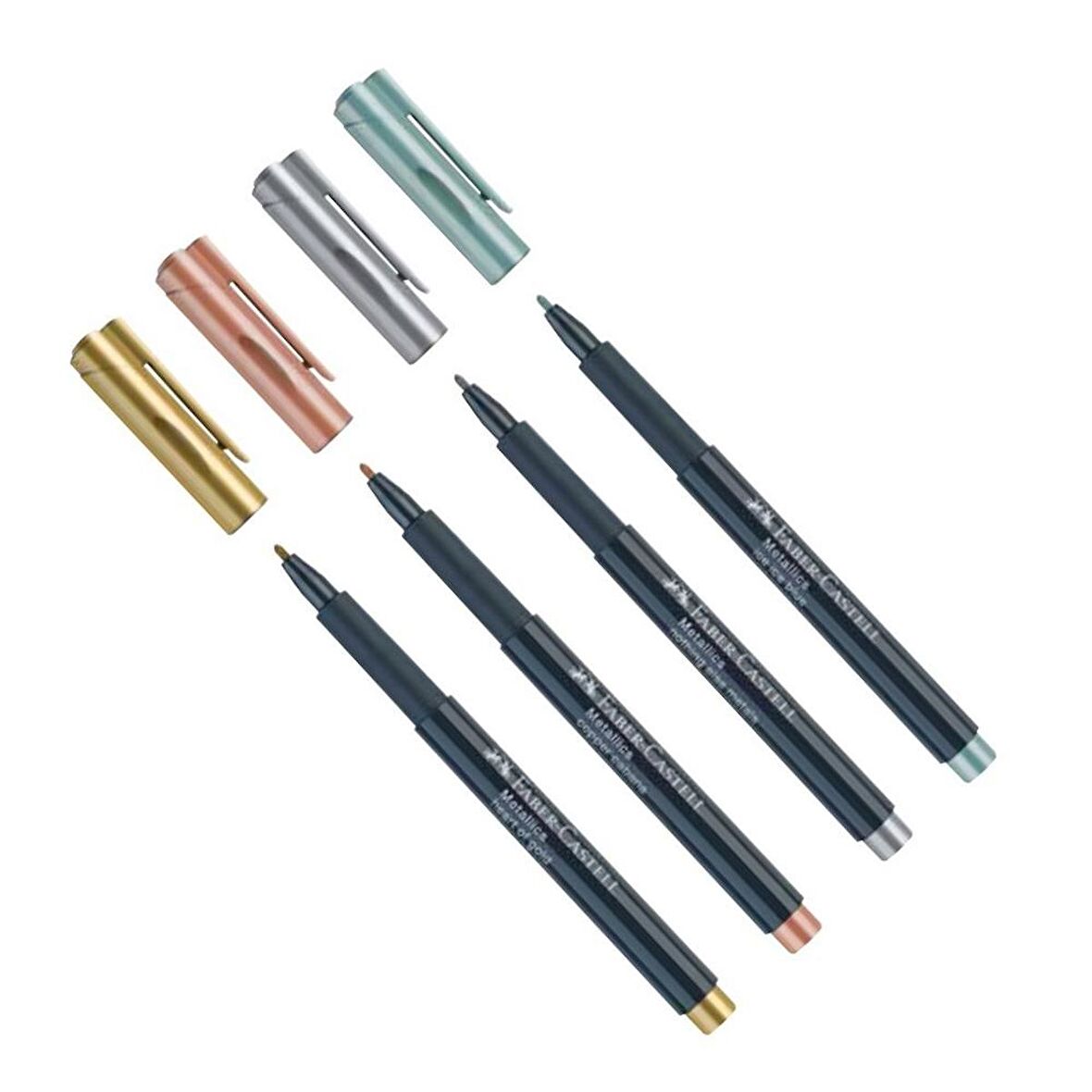 Metalik Keçeli Kalem ( Altın - Gümüş - Bakır - Buz Mavi ) Metalik Marker Kalem 1.5 mm Keçe Uçlu 4 Adet Faber Davetiye Kalemi
