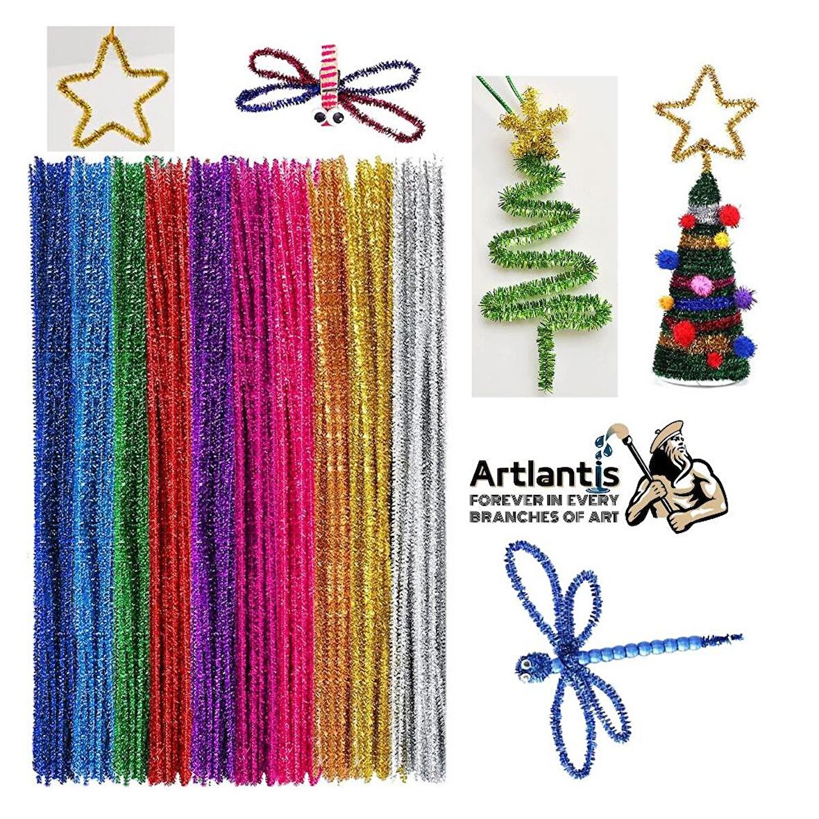 Metalik Şönil Renkli 50 Cm 100'lü 1 Paket Artlantis 50 Cm Renkli Metalik Tüylü Tel 100 lü 1 Paket