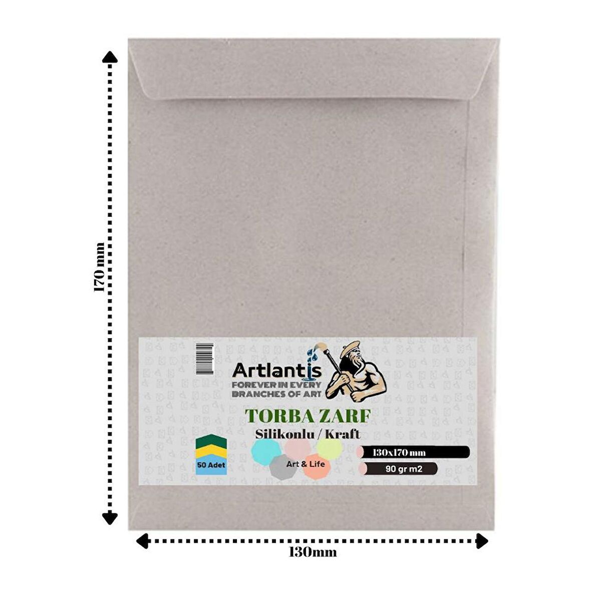 Torba Zarf 13x17 Cm Kraft 90 Gr Silikonlu 50'li 1 Paket Artlantis 130*170 Mm Torba Zarf Kraft 50 li 1 Paket