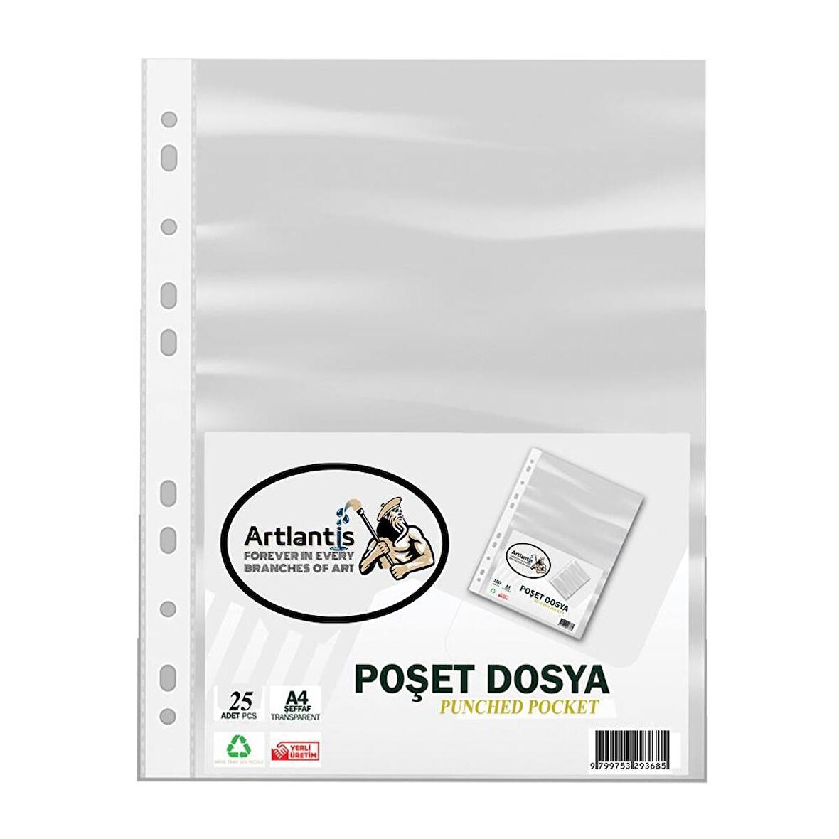 Poşet Dosya 25 Li A-4 Şeffaf Föy Dosya 1 Paket Artlantis Ofis Okul Kenarı Delikli Poşet Dosya 1 Paket