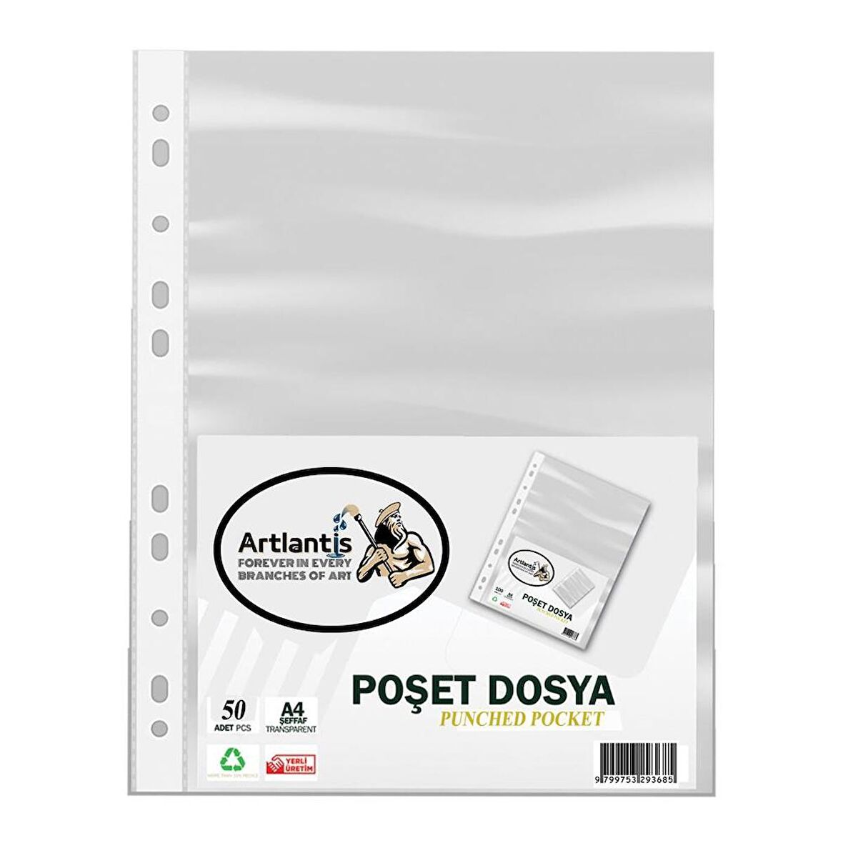 Poşet Dosya 50 Li A-4 Şeffaf Föy Dosya 1 Paket Artlantis Ofis Okul Kenarı Delikli Poşet Dosya 1 Paket