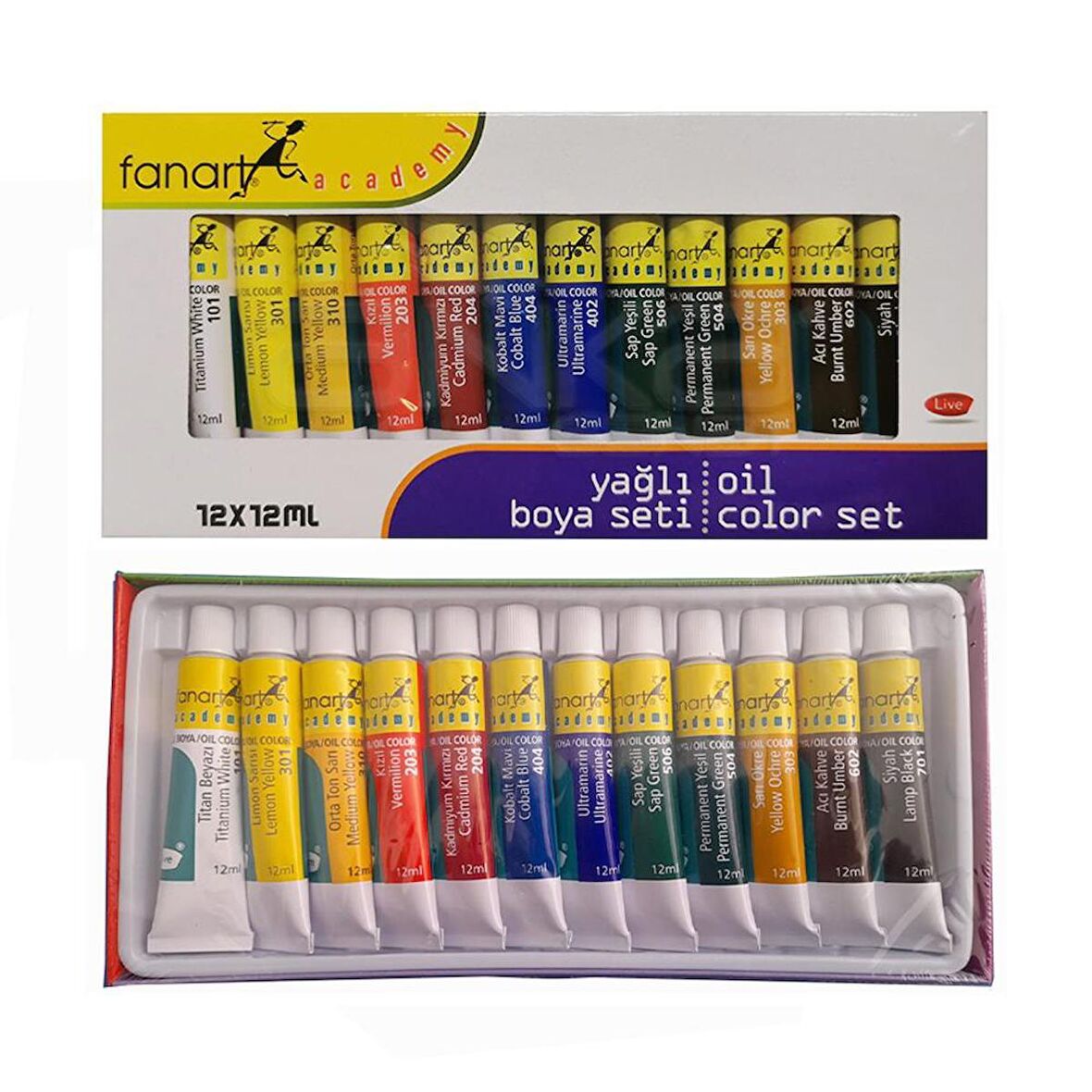 Yağlı Boya Seti Academy 12 Renk 12 Ml 1 Paket Yağlıboya 12 li Seti Tüpte