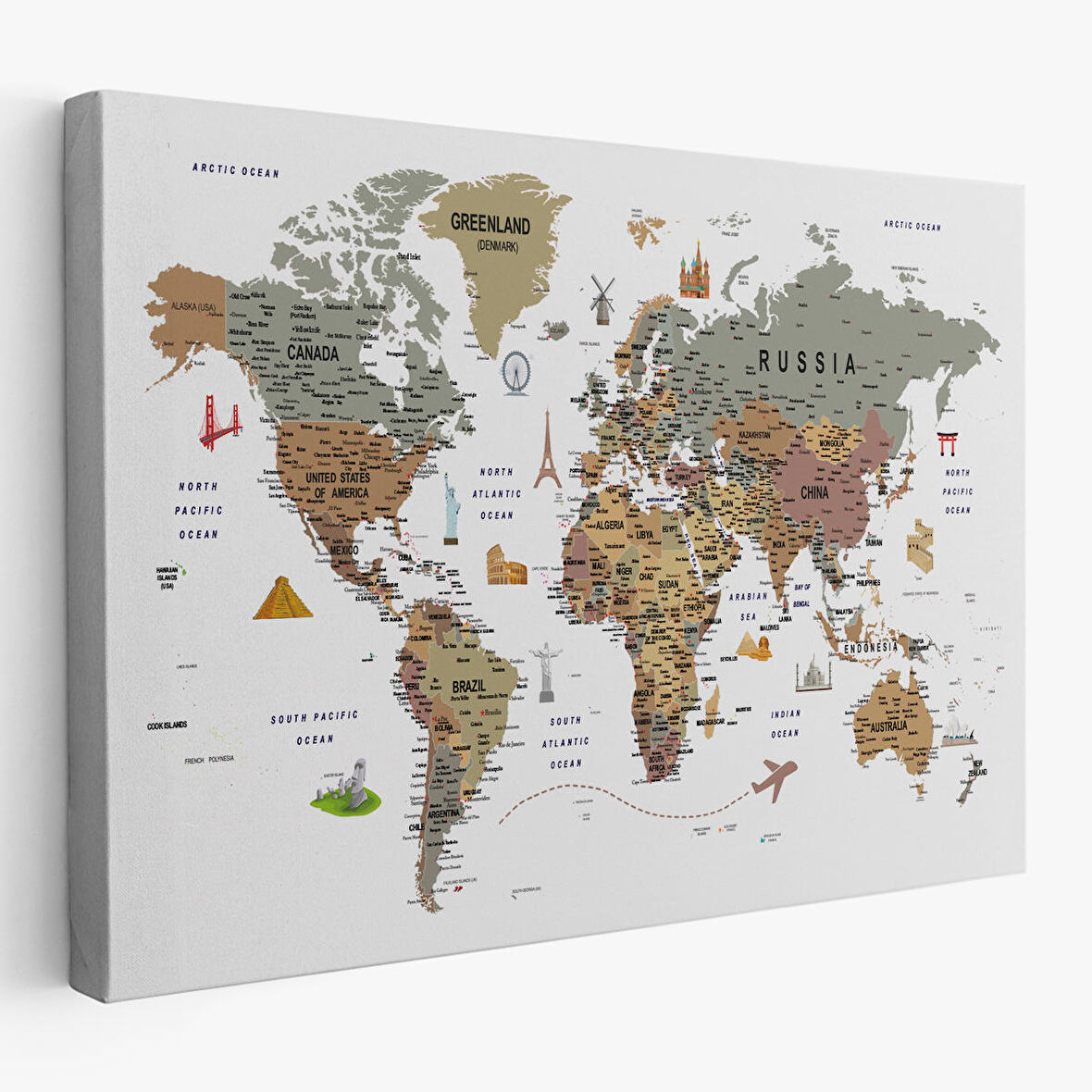 Harita Sepeti Dünya Haritası Son Derece Ayrıntılı Eğitici ve Sembollü Dekoratif Tablo 3225