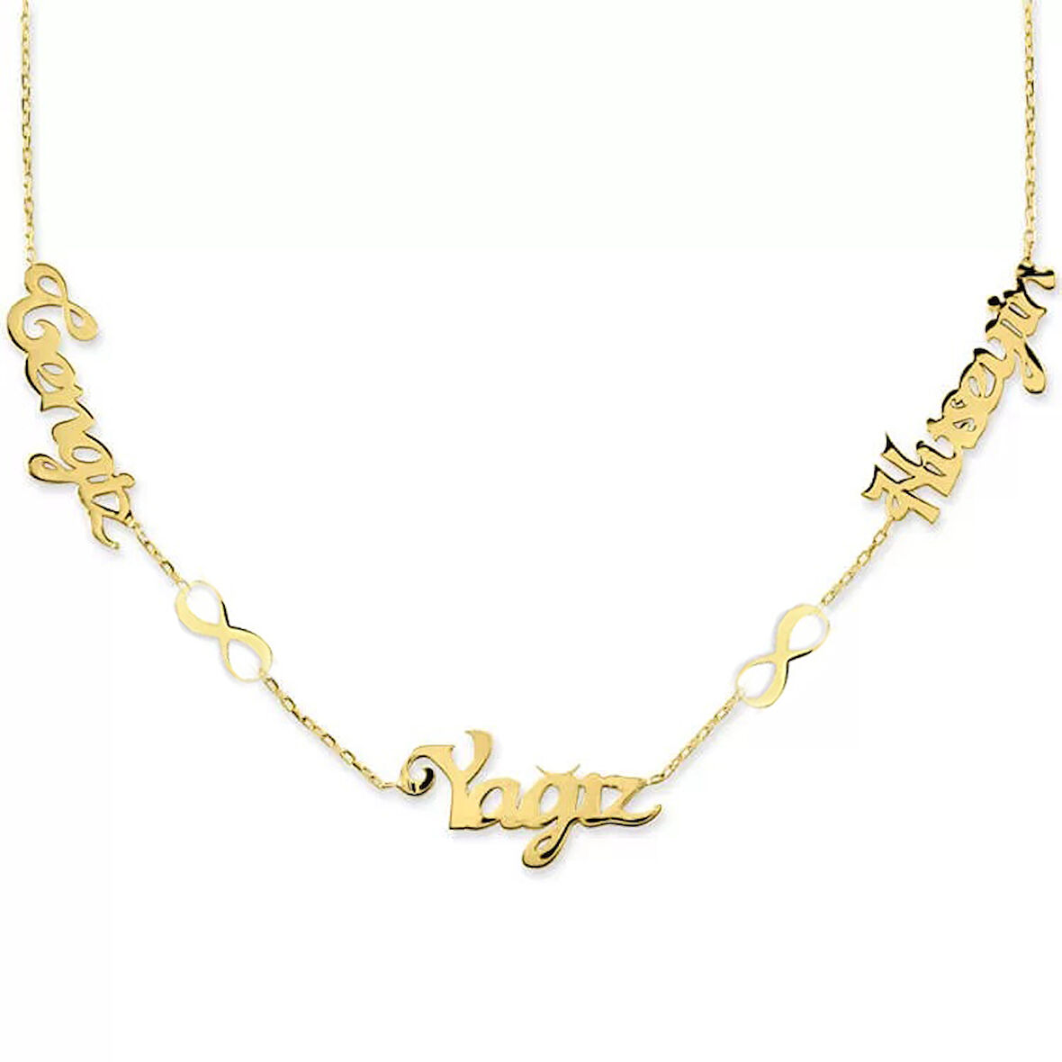 Üç İsimli Sonsuzluk Detaylı Altın Kolye