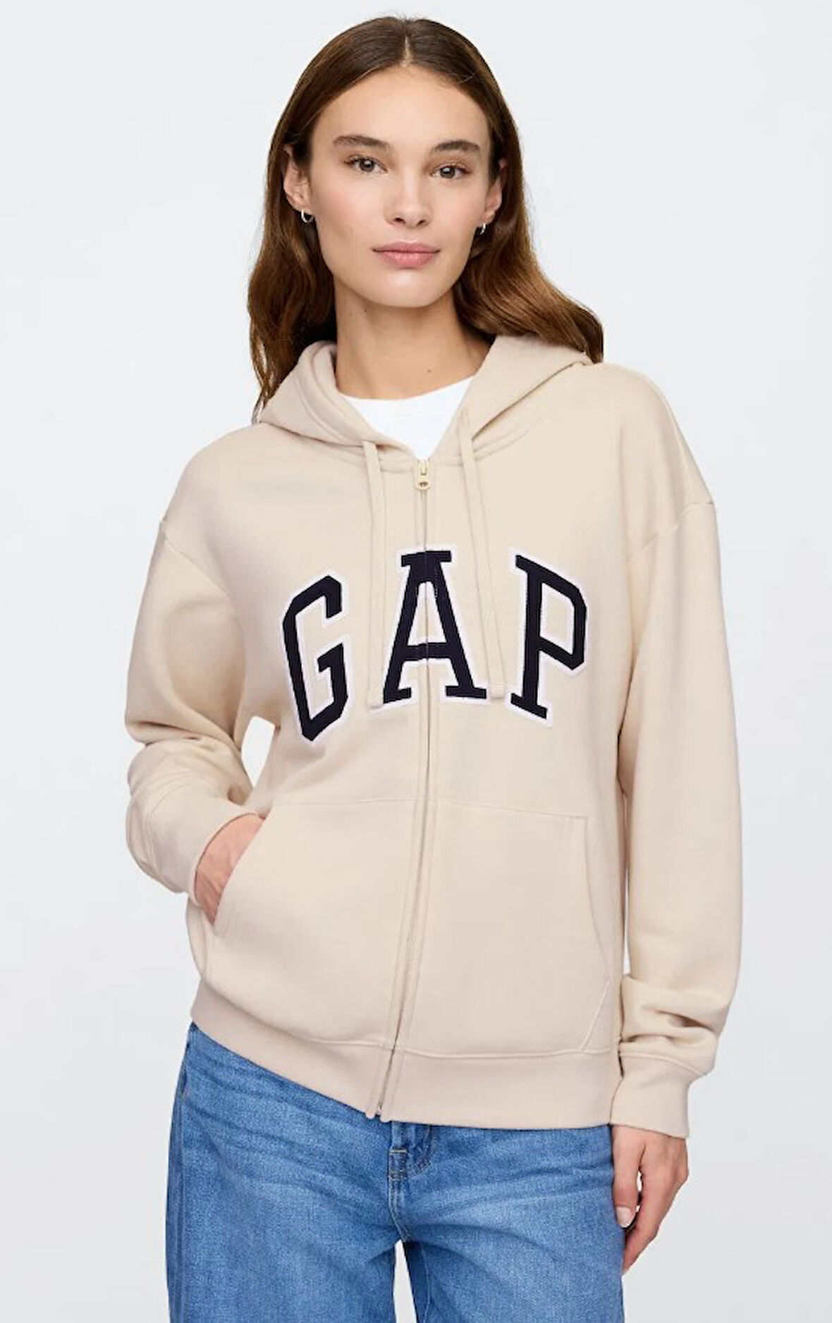 Gap V-Gap Logo Fleece Herıtage Fz Hd 678782 Hoodie Kapüşonlu Fermuarlı Kadın Sweatshirt