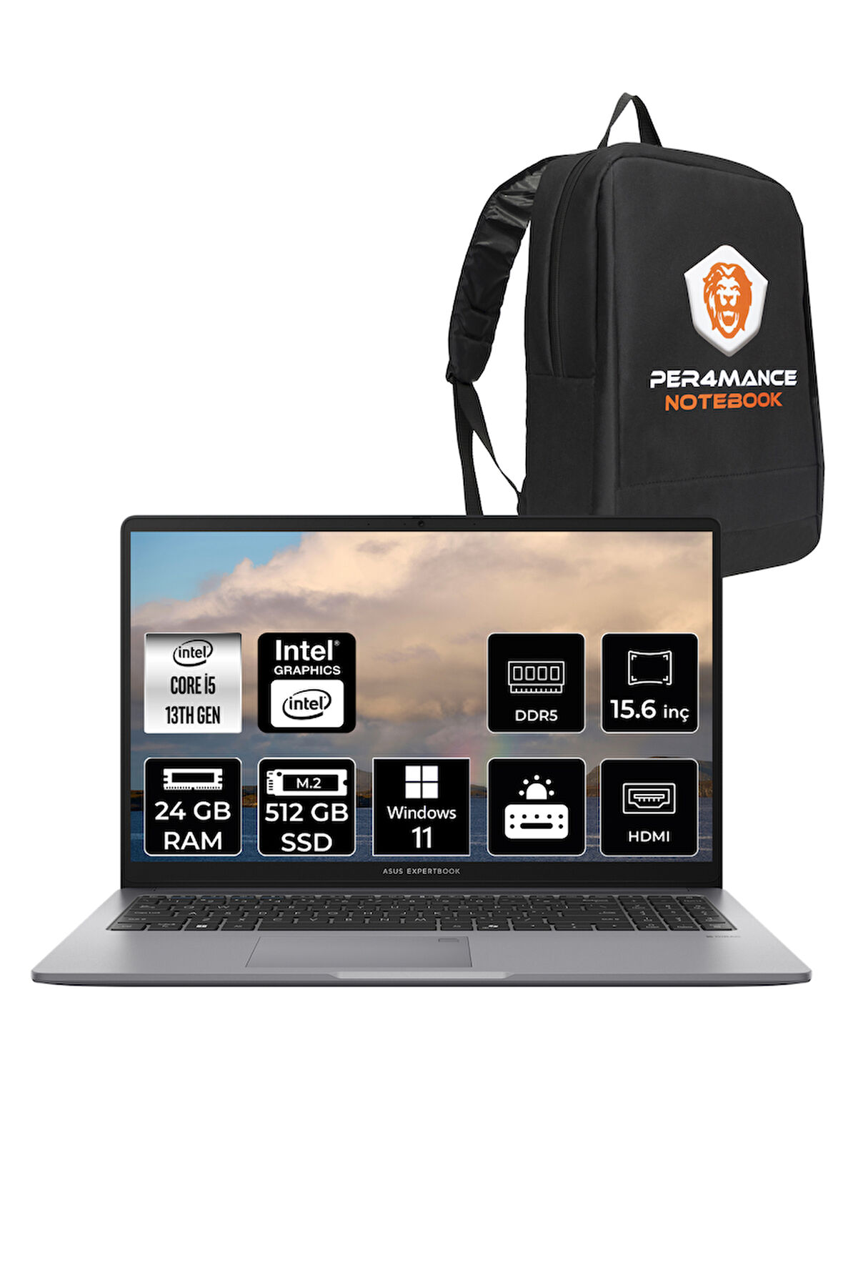 Asus ExpertBook P1 Intel Core i5 13420H 24GB 512GB SSD 15.6" FHD W11H Taşınabilir Bilgisayar & PER4 Çanta