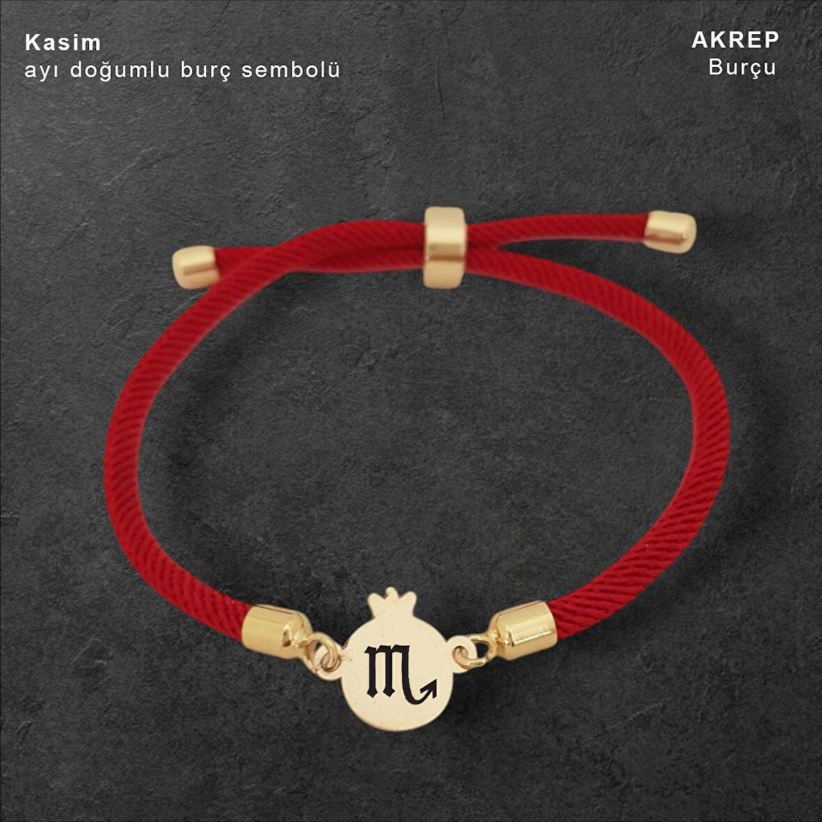 Bayanlara Özel 14 Ayar Altın Plakalı Nar Figürlü Örgü İpli Doğum Ay Bilekliği-323doğumay-kırmızı
