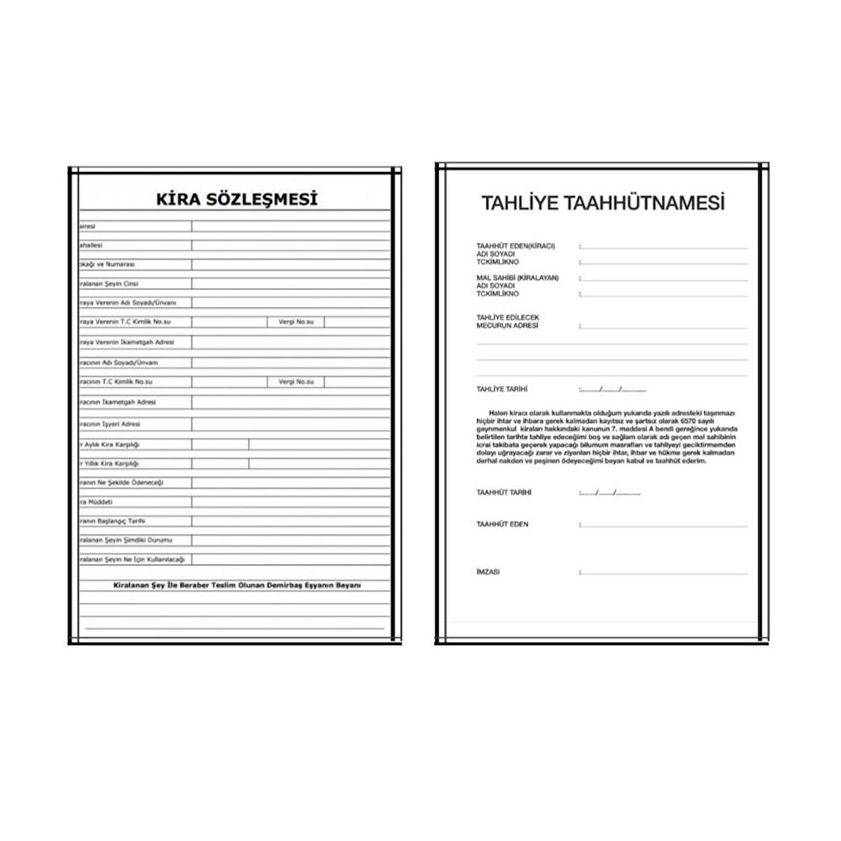 Kira Kontratı ve Tahliye Tahutnamesi 50 Adet Gürmat Kira Sözleşmesi ve Tahliye Taahünamesi 50 Adet