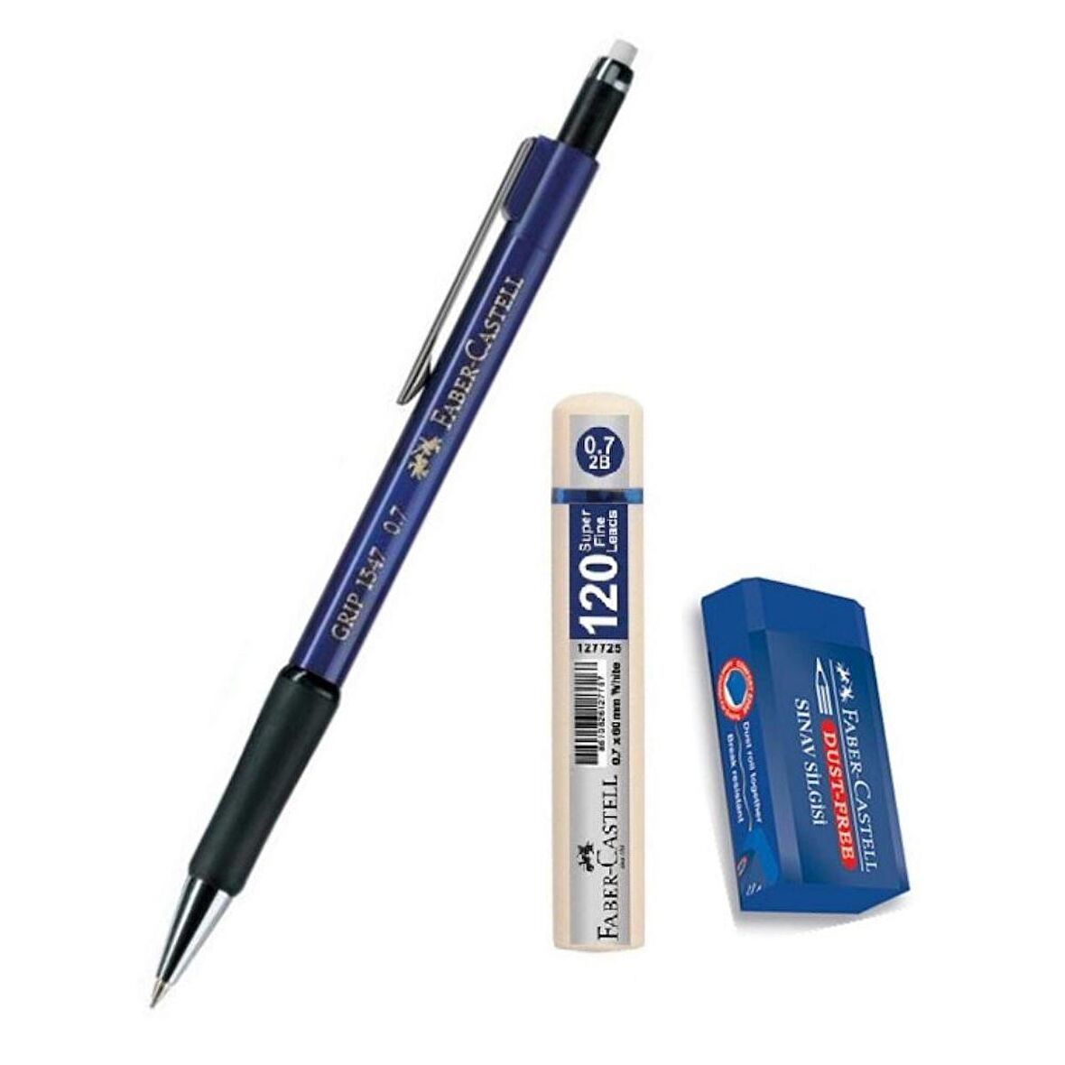 Uçlu Kalem Lacivert 0.7 Grip 1347 Faber 120 li Uç ve Sınav Silgisi Versatil Uçlu Kalem 0,7 1 Adet 