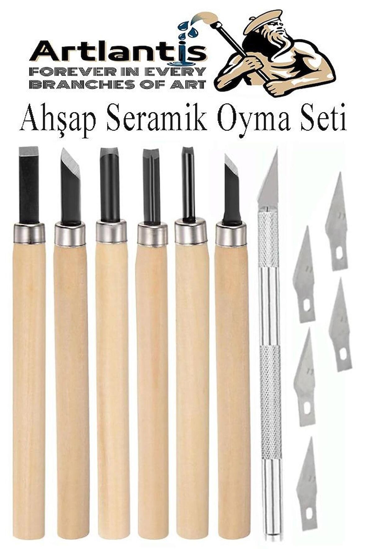Ahşap Seramik Oyma Seti 6 lı 1 Paket İskarpela Seti Paslanmaz Çelik Bıçaklı Ağaç Oyma Heykel Hobi Kretuar Gravür
