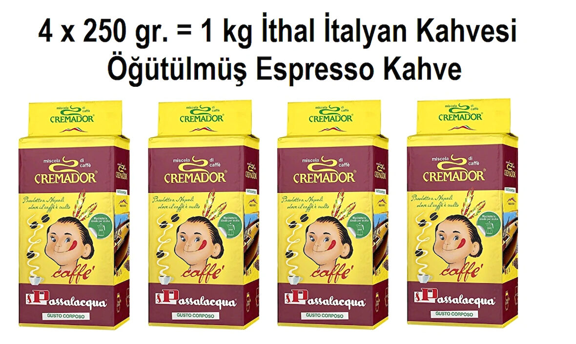 Passalacqua Cremador Kavrulmuş & Öğütülmüş Kahve Karışımı 250 G X 4 Adet 1kg Kavrulmuş Öğütülmüş