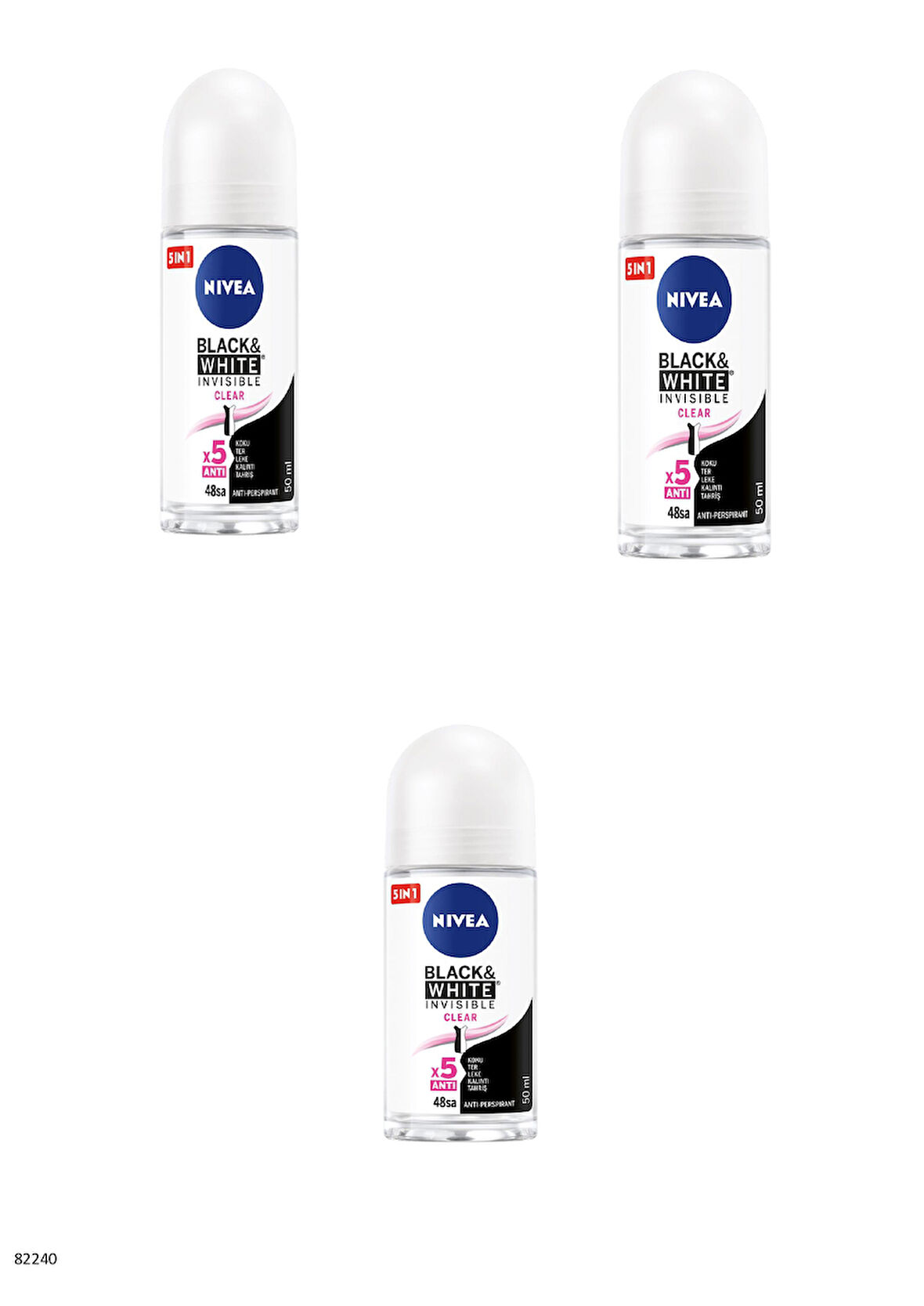 82240 NIVEA BLACK & WHITE CLEAR ROLL-ON  3 ADET